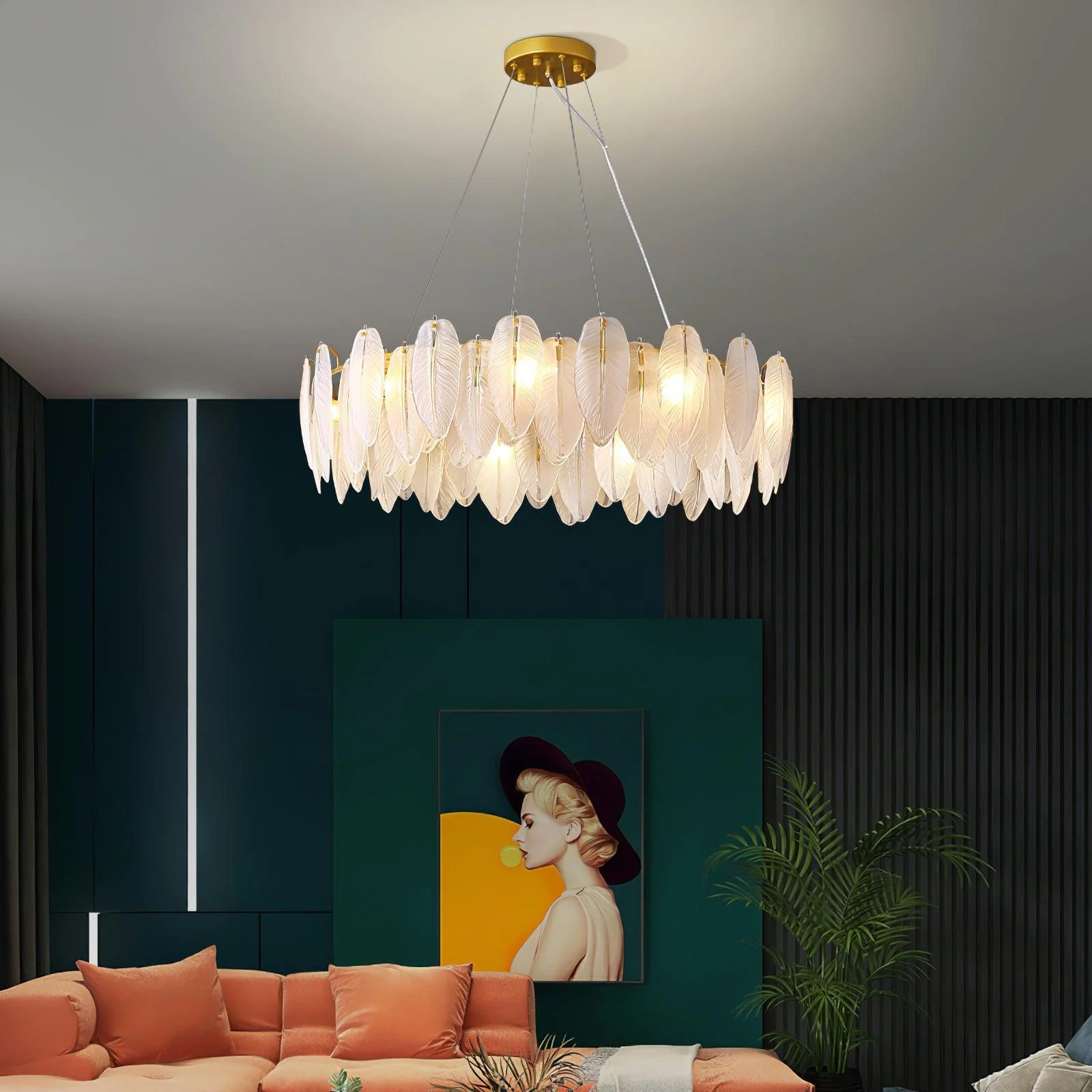 Lustra Chandelier Feather Glass Frosted Layered - Image 4
