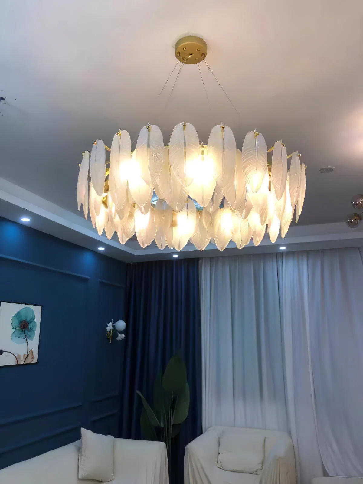 Lustra Chandelier Feather Glass Frosted Layered - Image 41