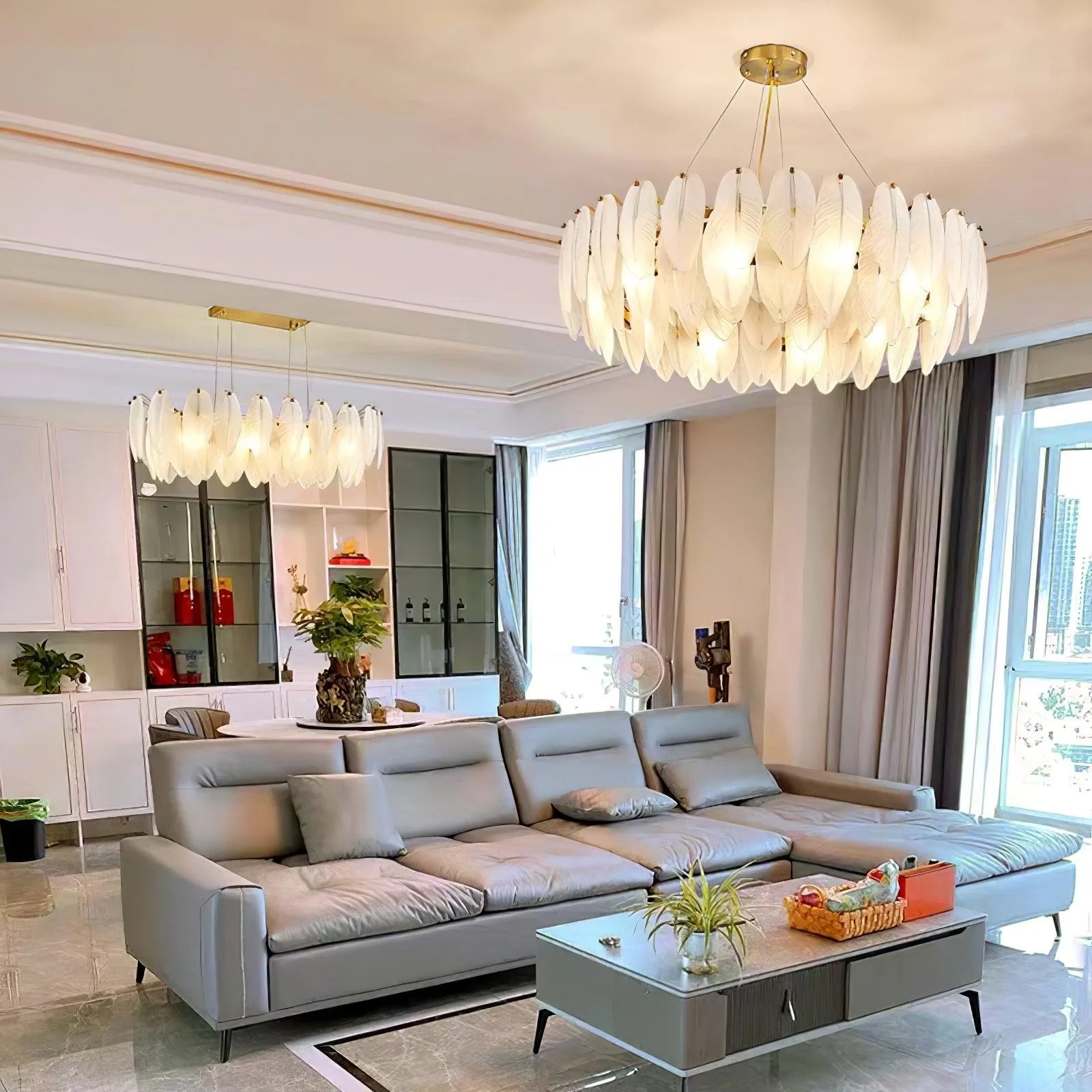Lustra Chandelier Feather Glass Frosted Layered - Image 57