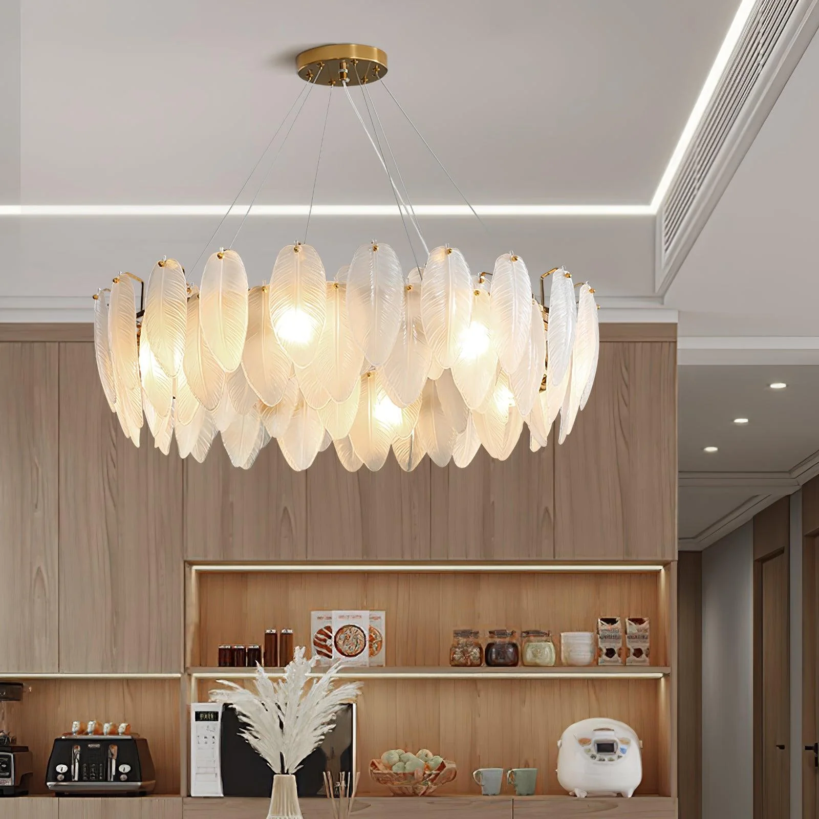 Lustra Chandelier Feather Glass Frosted Layered - Image 58