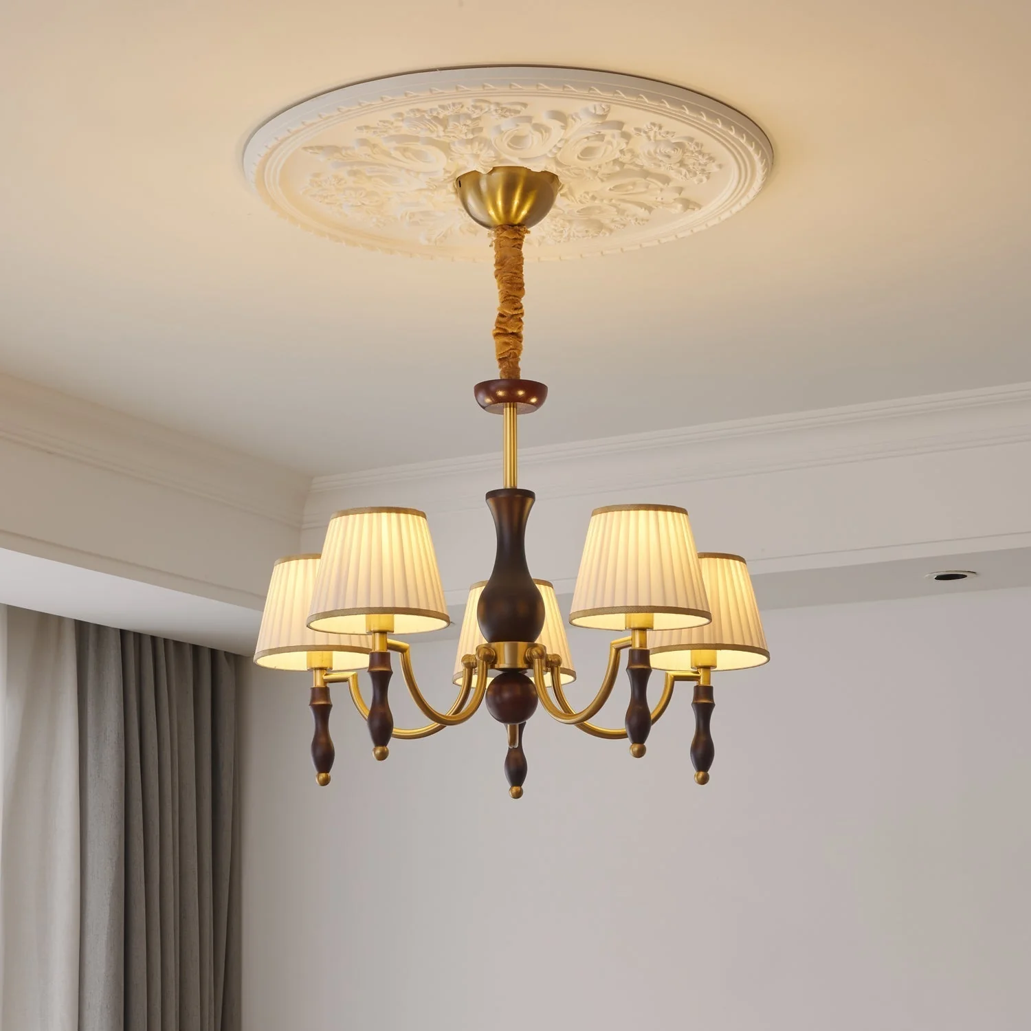 Lustra Chandelier Floral Shades and Walnut - Image 15