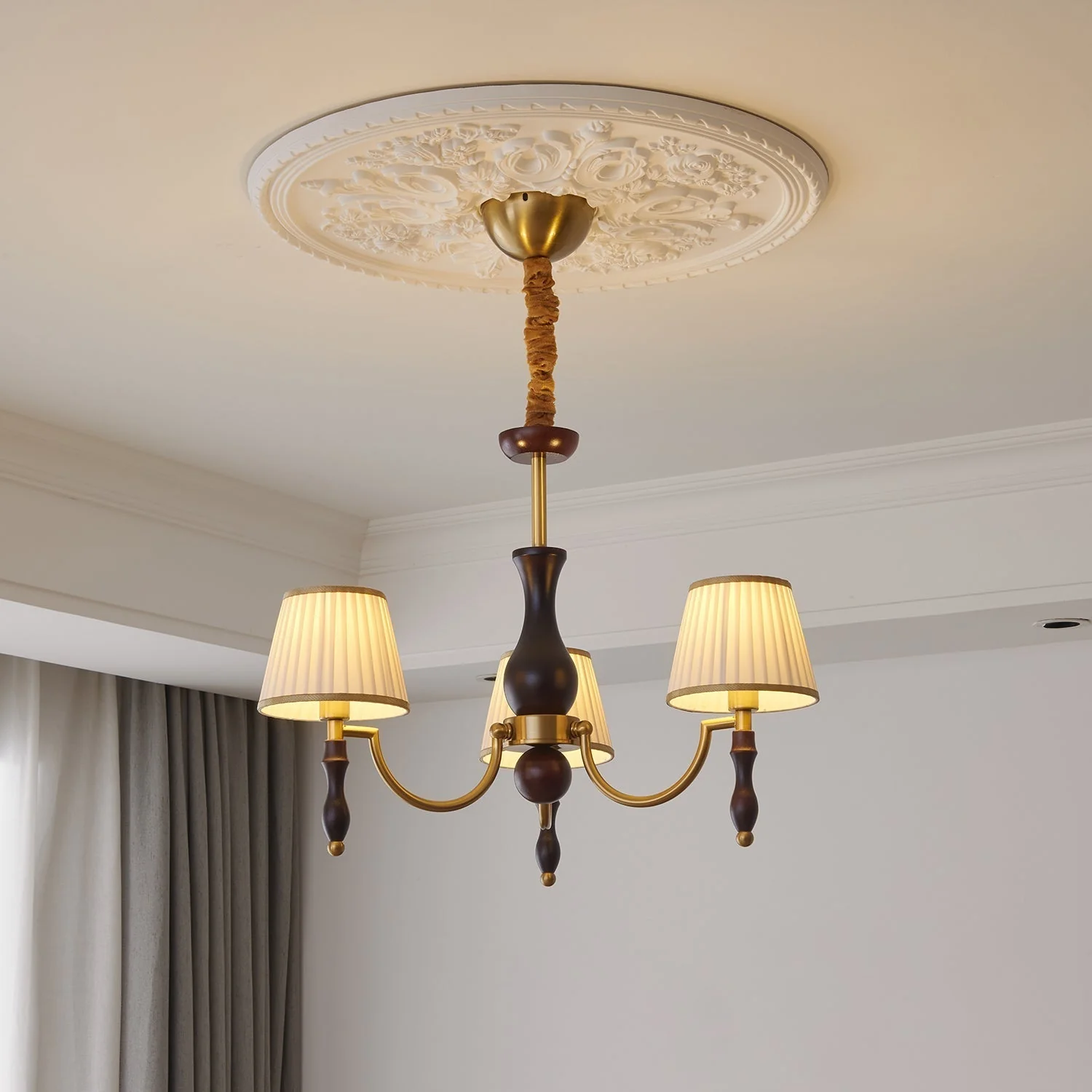 Lustra Chandelier Floral Shades and Walnut - Image 2