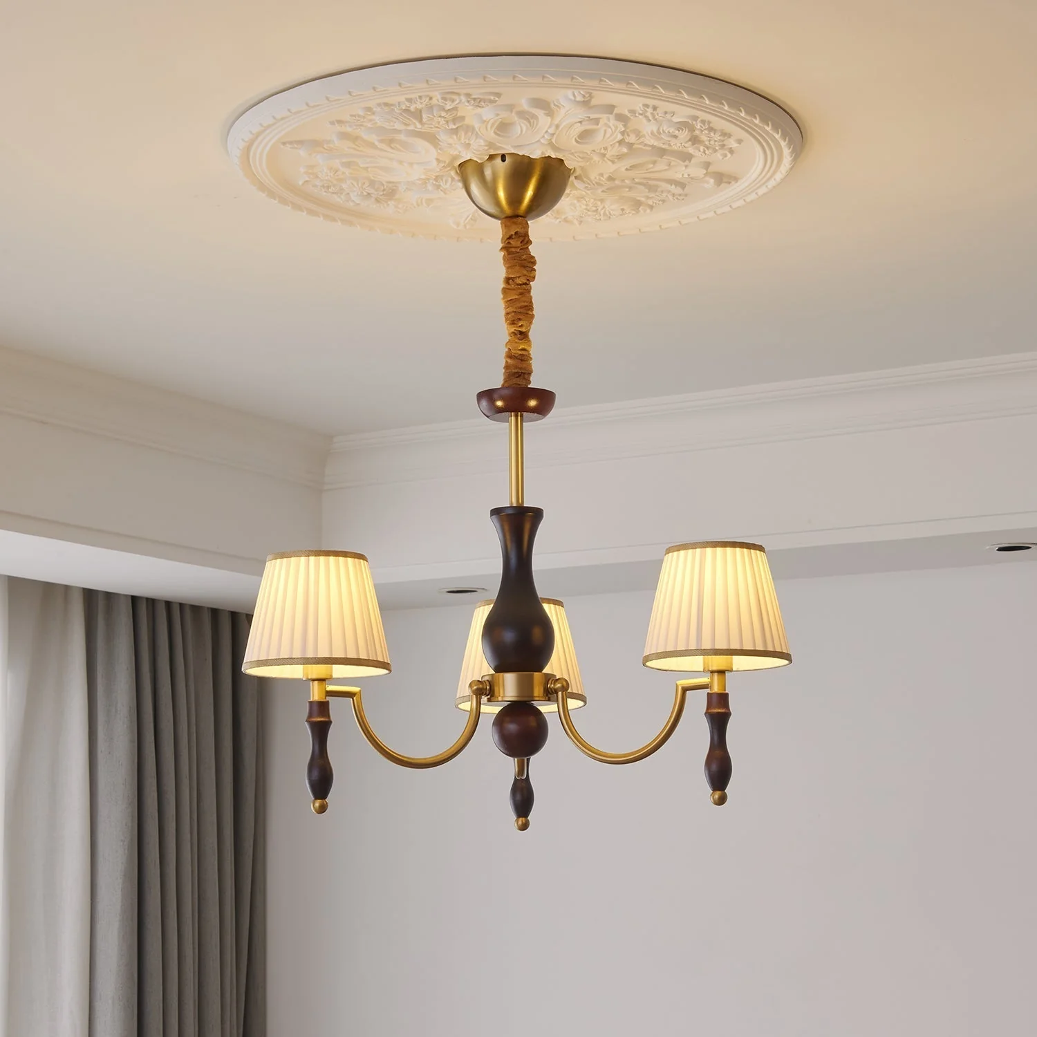 Lustra Chandelier Floral Shades and Walnut - Image 3