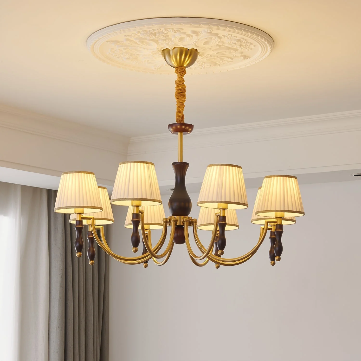 Lustra Chandelier Floral Shades and Walnut - Image 4
