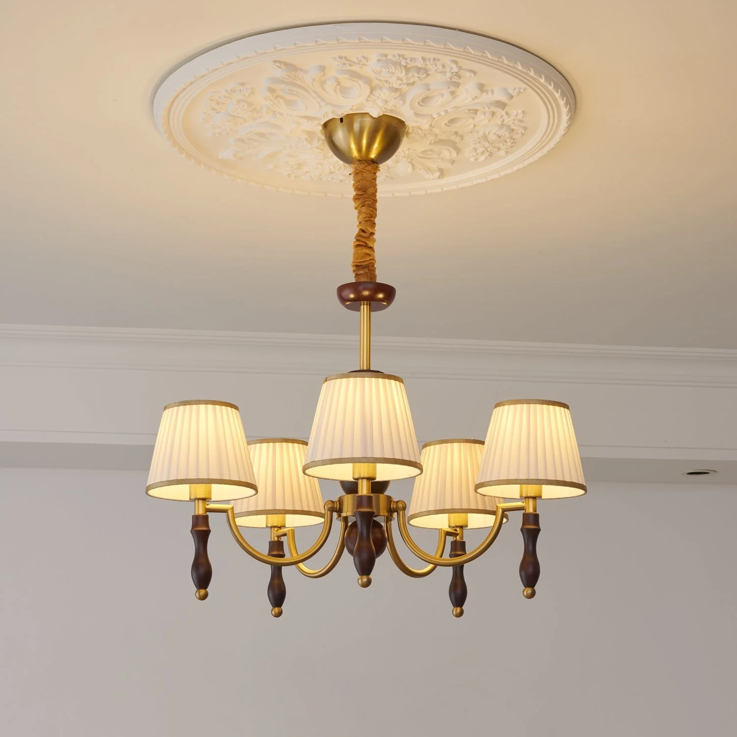 Lustra Chandelier Floral Shades and Walnut - Image 8