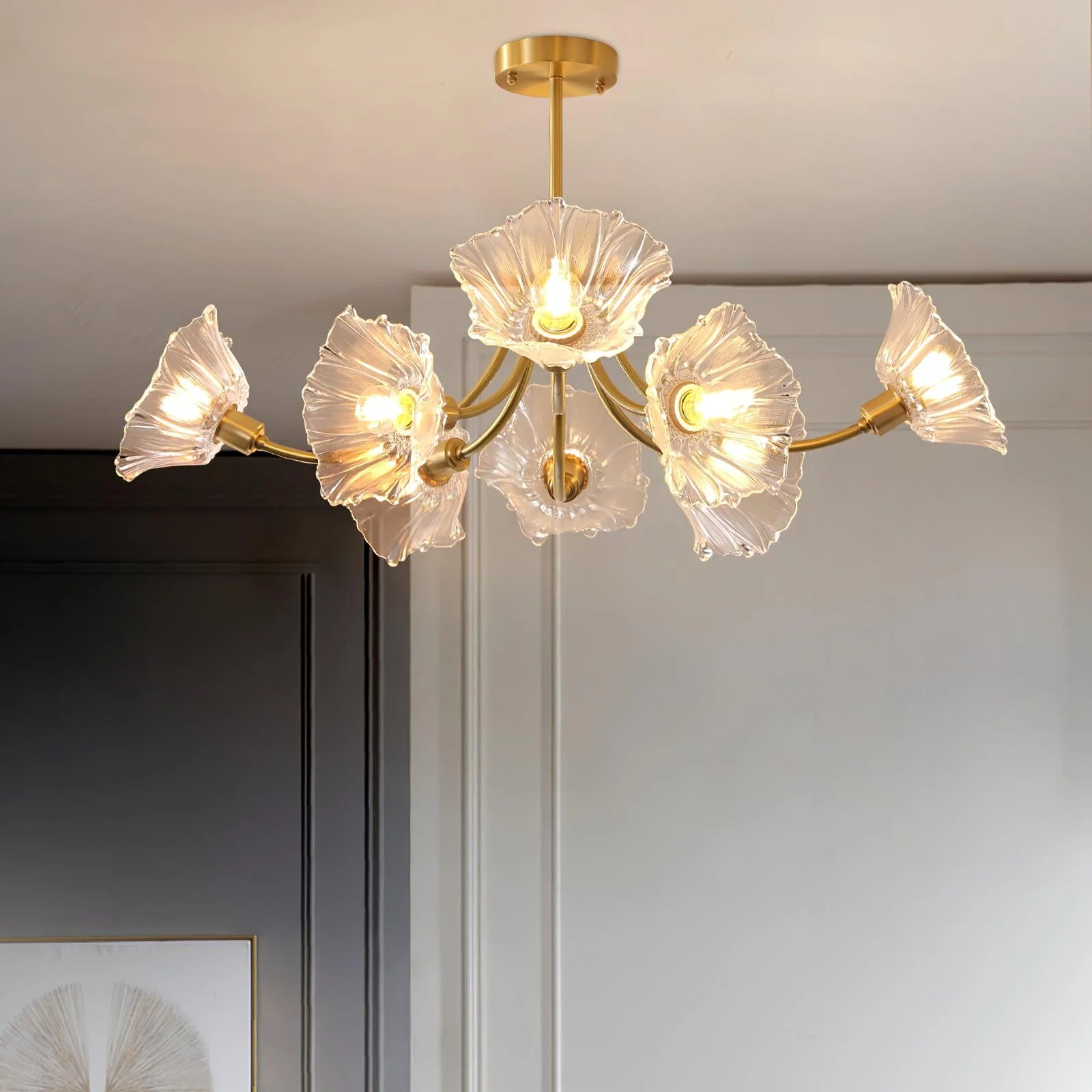 Lustra Chandelier Flower Glass with Brass Finish - Image 11