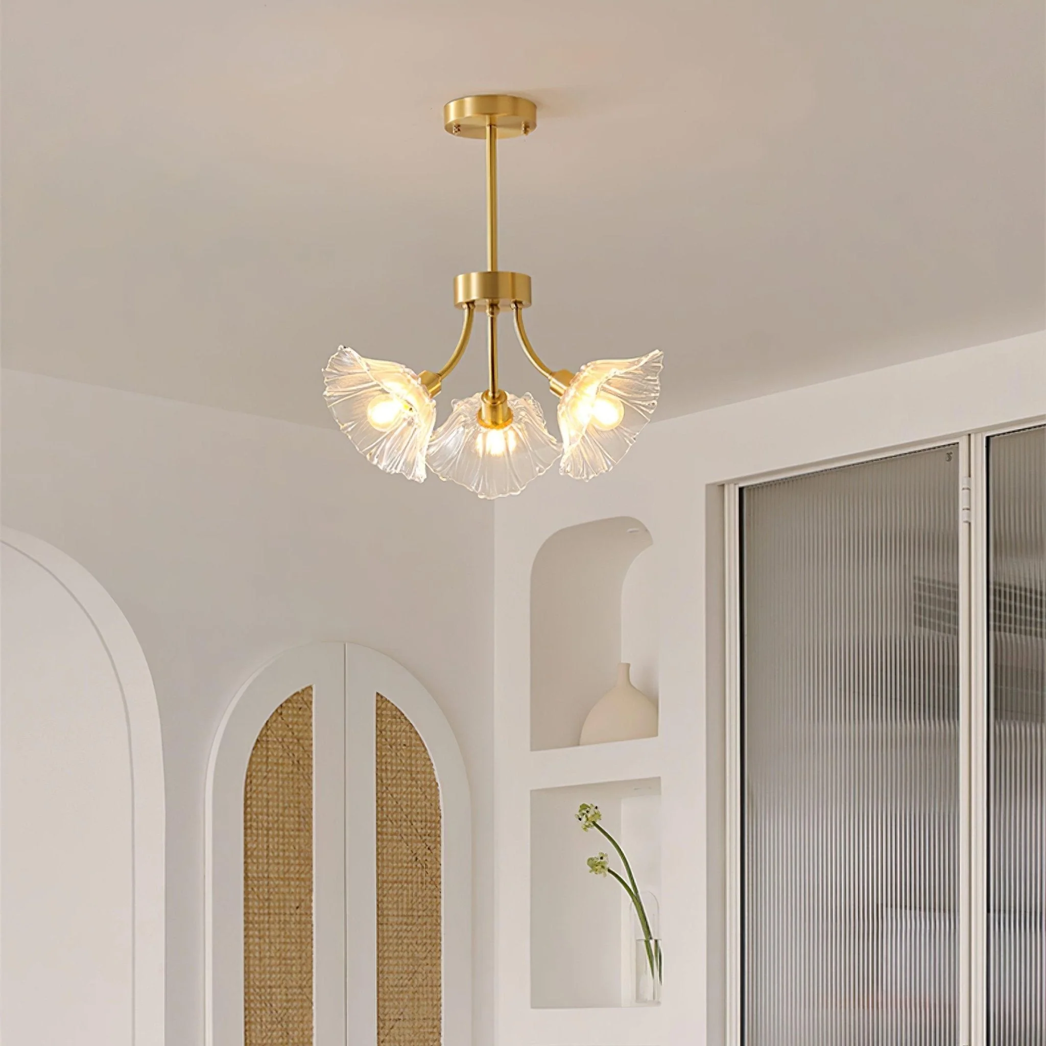 Lustra Chandelier Flower Glass with Brass Finish - Image 12