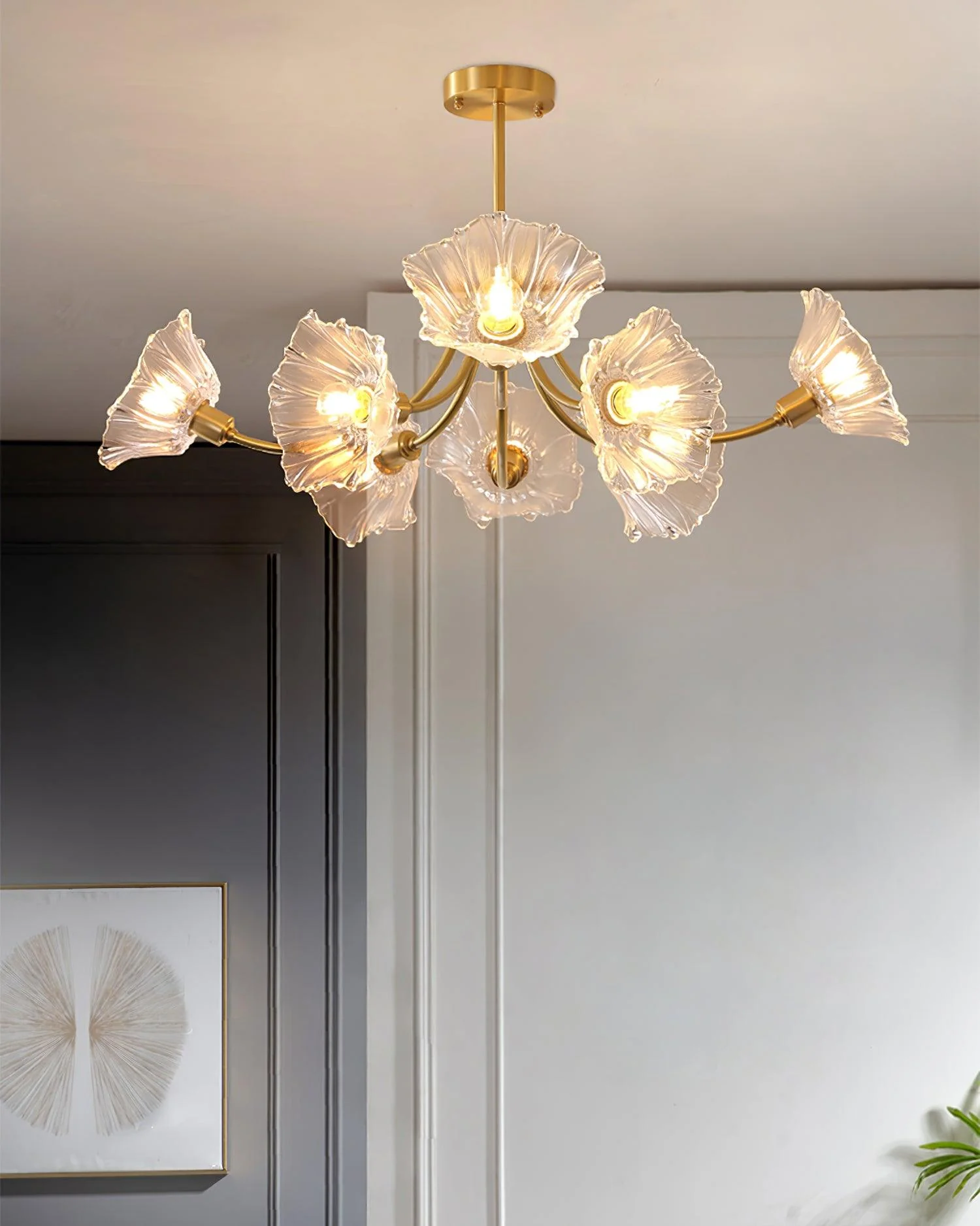 Lustra Chandelier Flower Glass with Brass Finish - Image 14