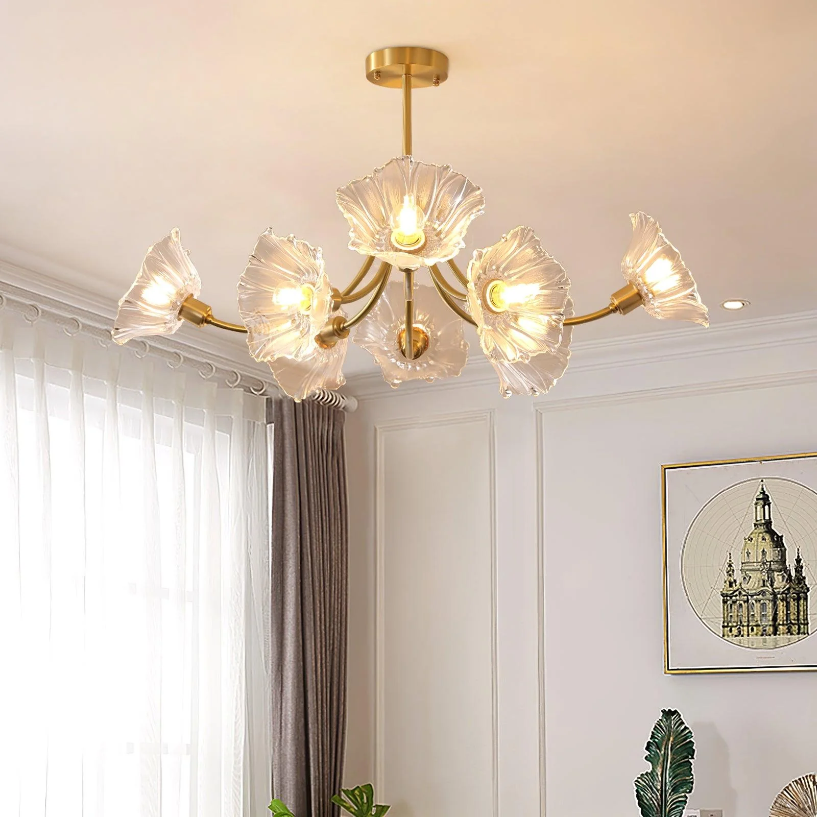 Lustra Chandelier Flower Glass with Brass Finish - Image 15