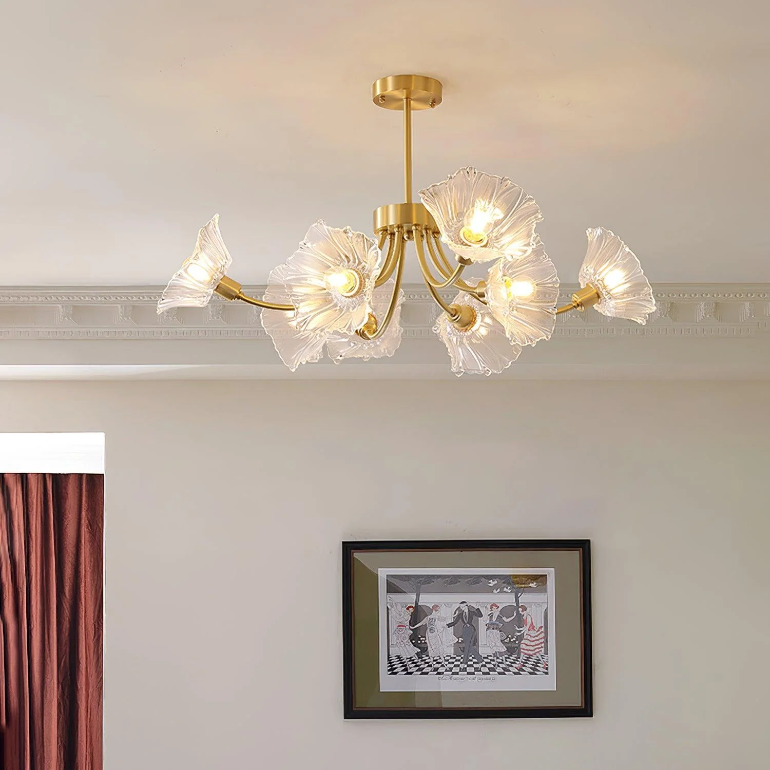 Lustra Chandelier Flower Glass with Brass Finish - Image 4
