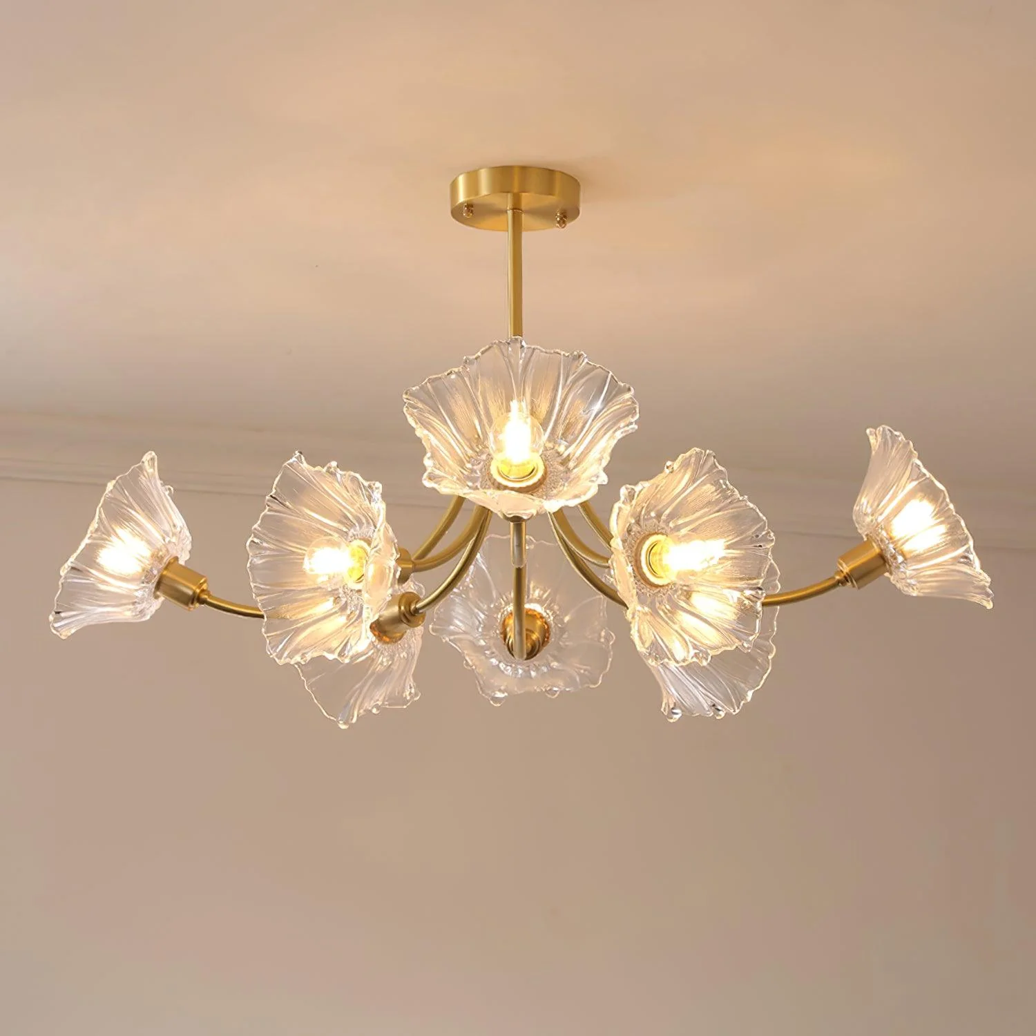 Lustra Chandelier Flower Glass with Brass Finish - Image 8