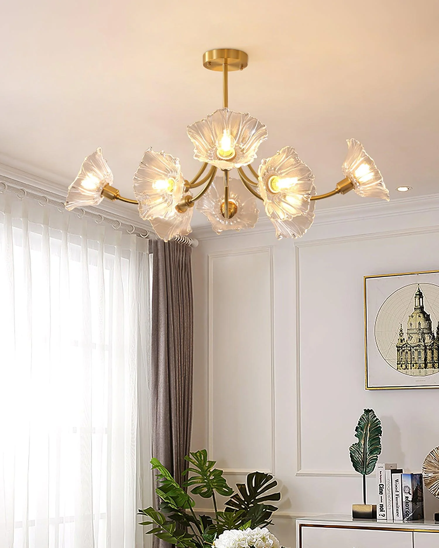 Lustra Chandelier Flower Glass with Brass Finish - Image 9
