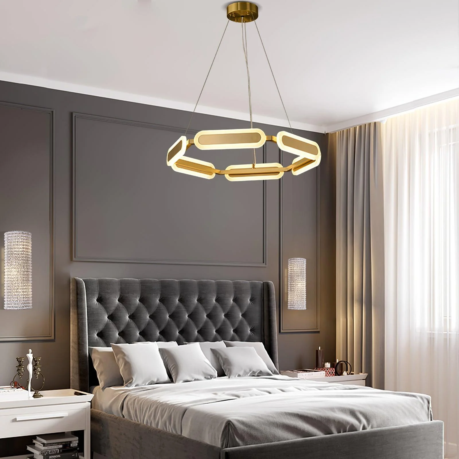 Lustra Chandelier Geometric Brass Ring - Image 9