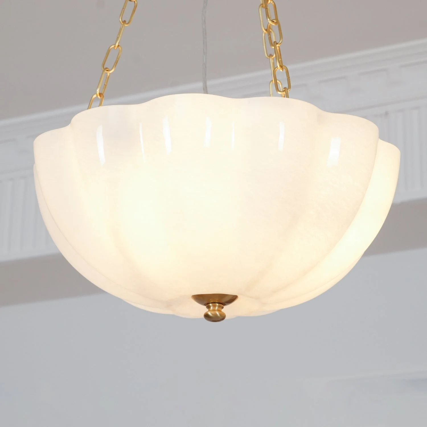 Lustra Chandelier Glass Bowl Brass Chain - Image 14