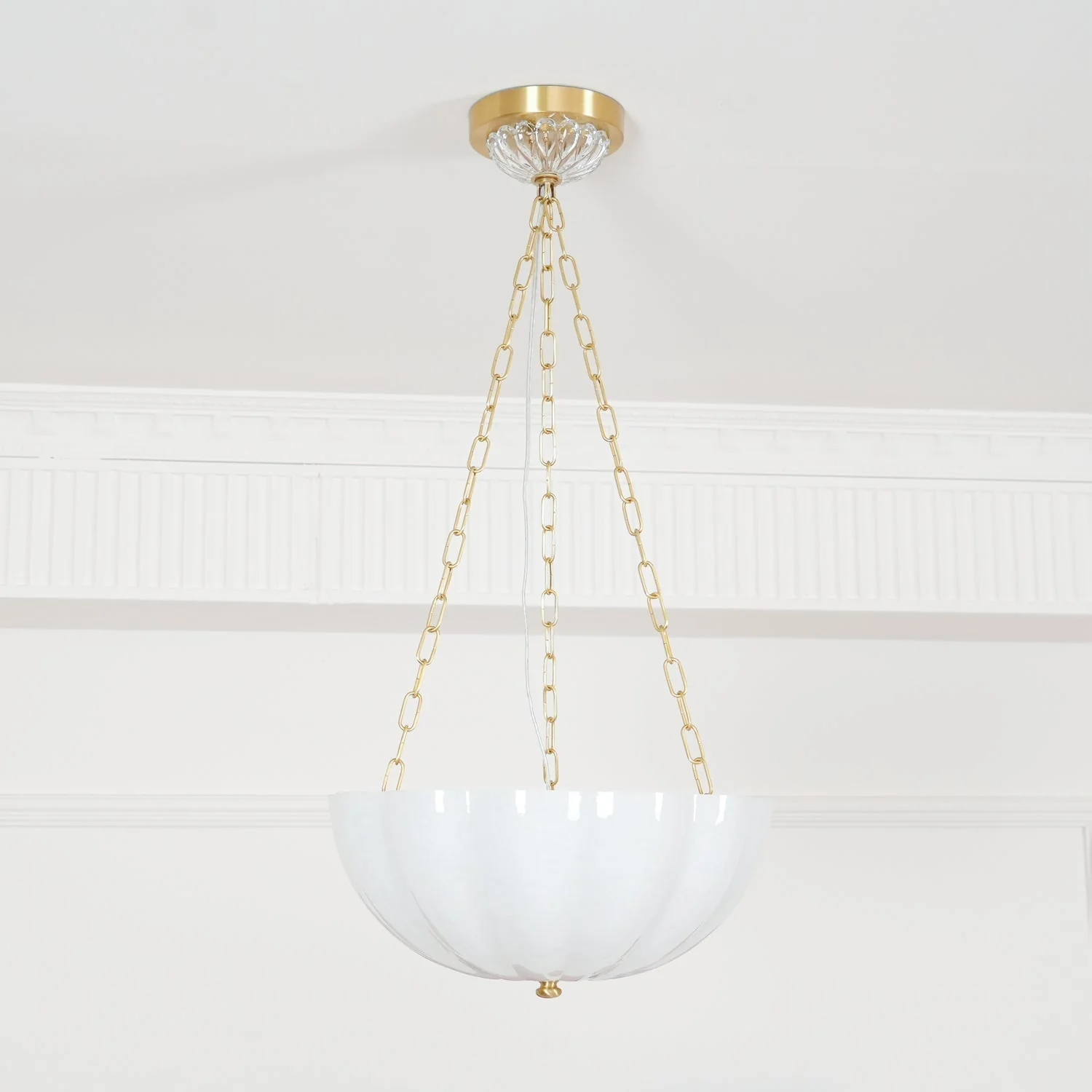 Lustra Chandelier Glass Bowl Brass Chain - Image 19