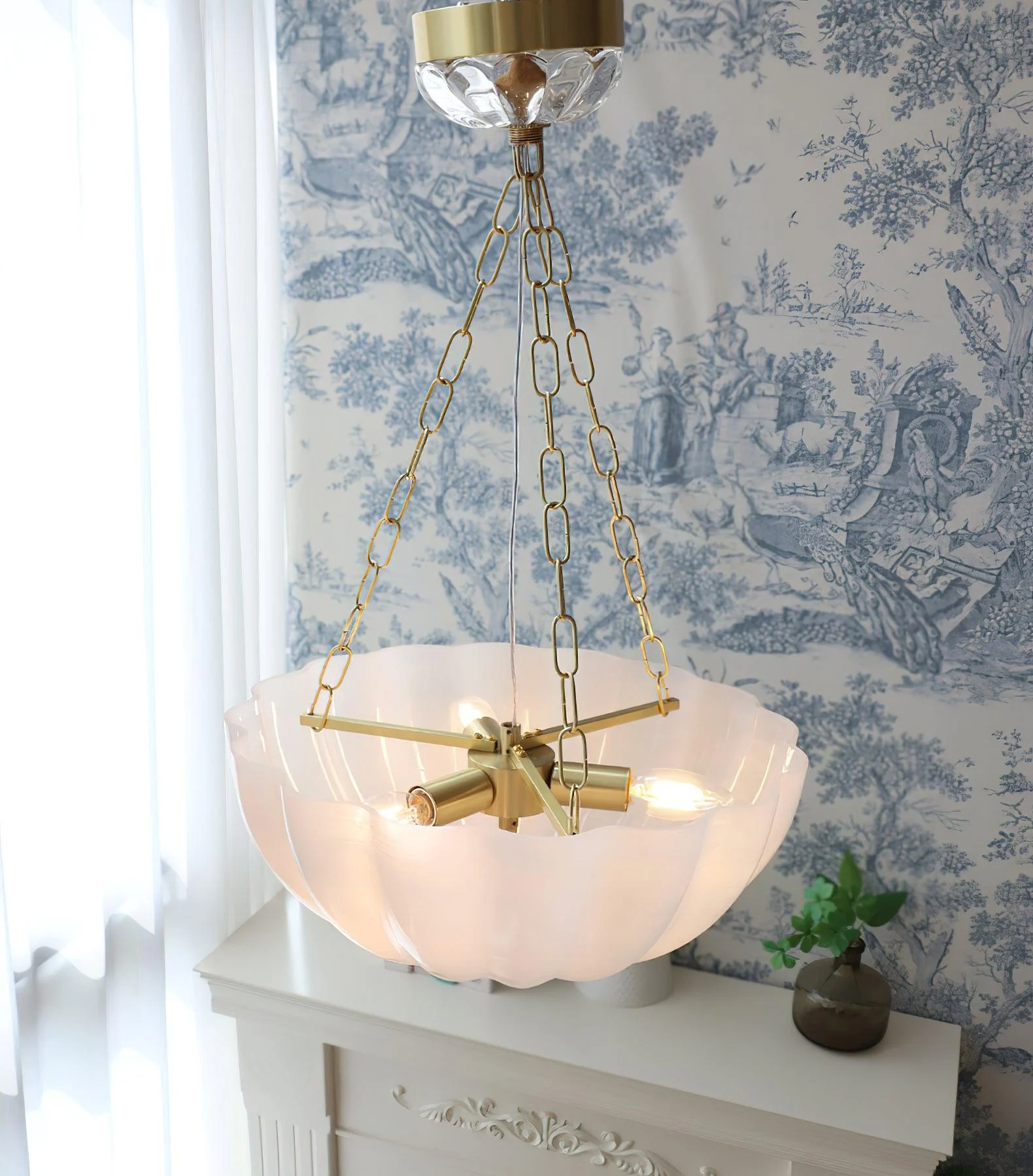 Lustra Chandelier Glass Bowl Brass Chain - Image 36