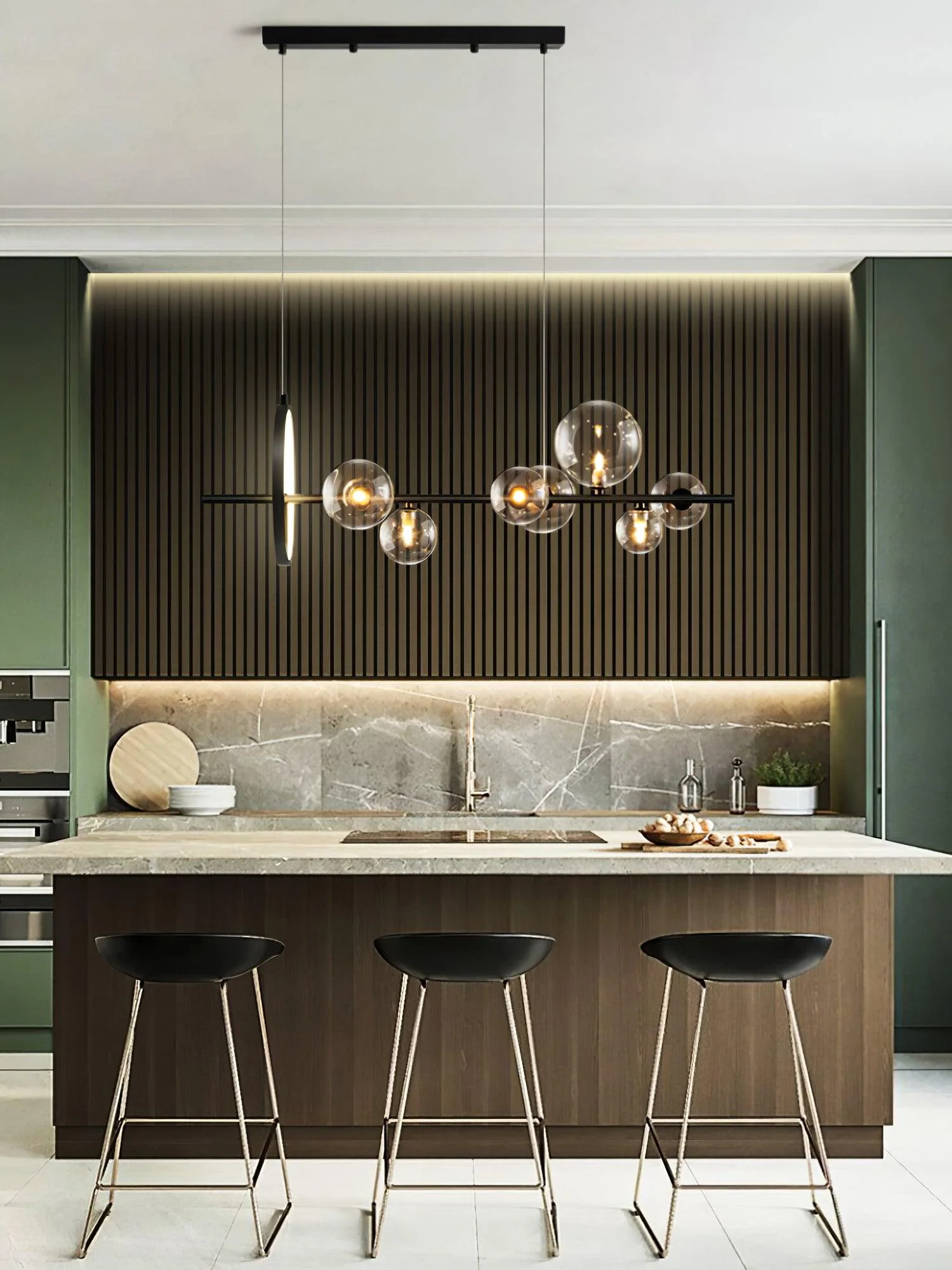 Lustra Chandelier Glass Bubble Nordic Black LED - Image 11