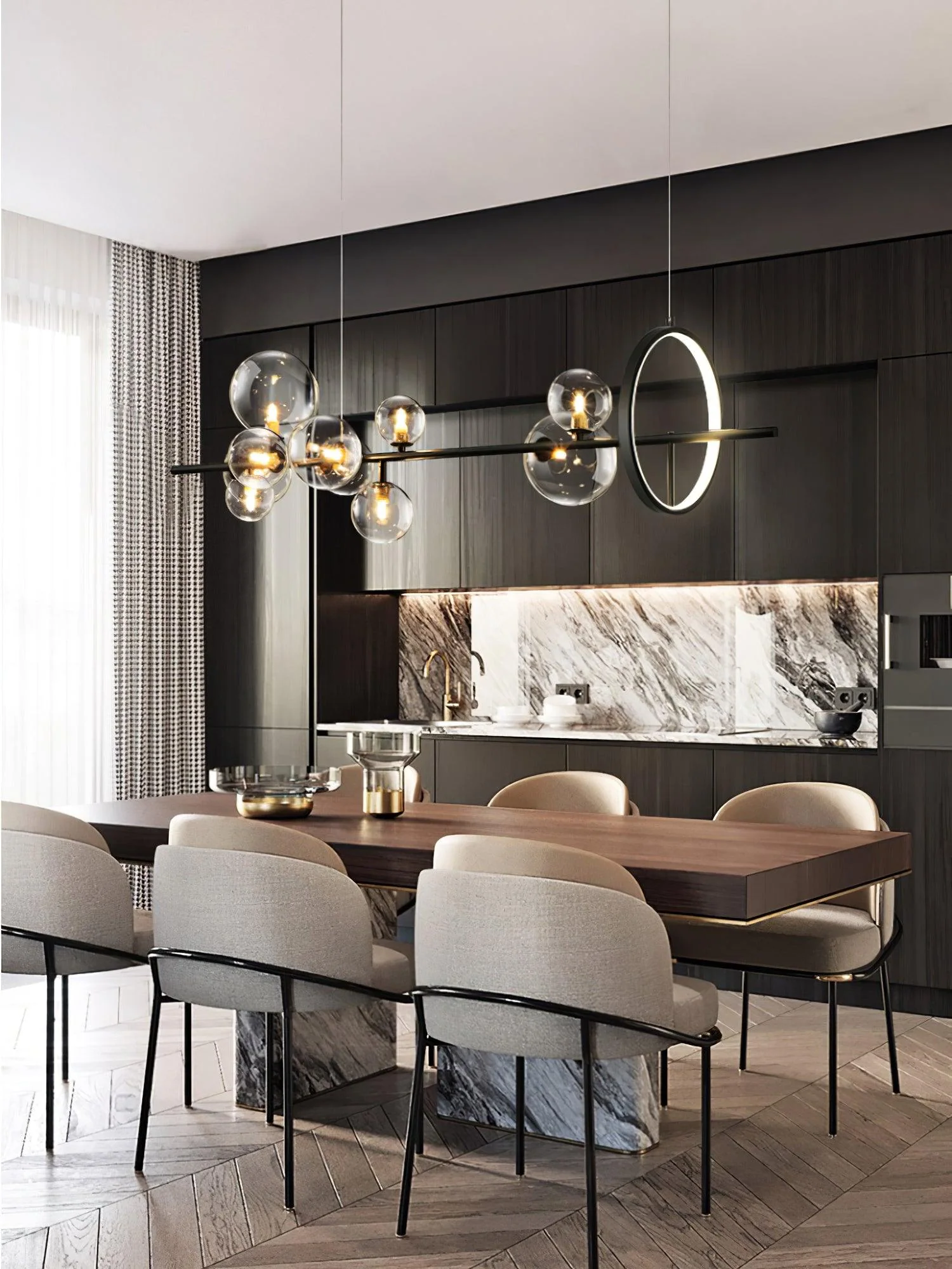 Lustra Chandelier Glass Bubble Nordic Black LED - Image 13