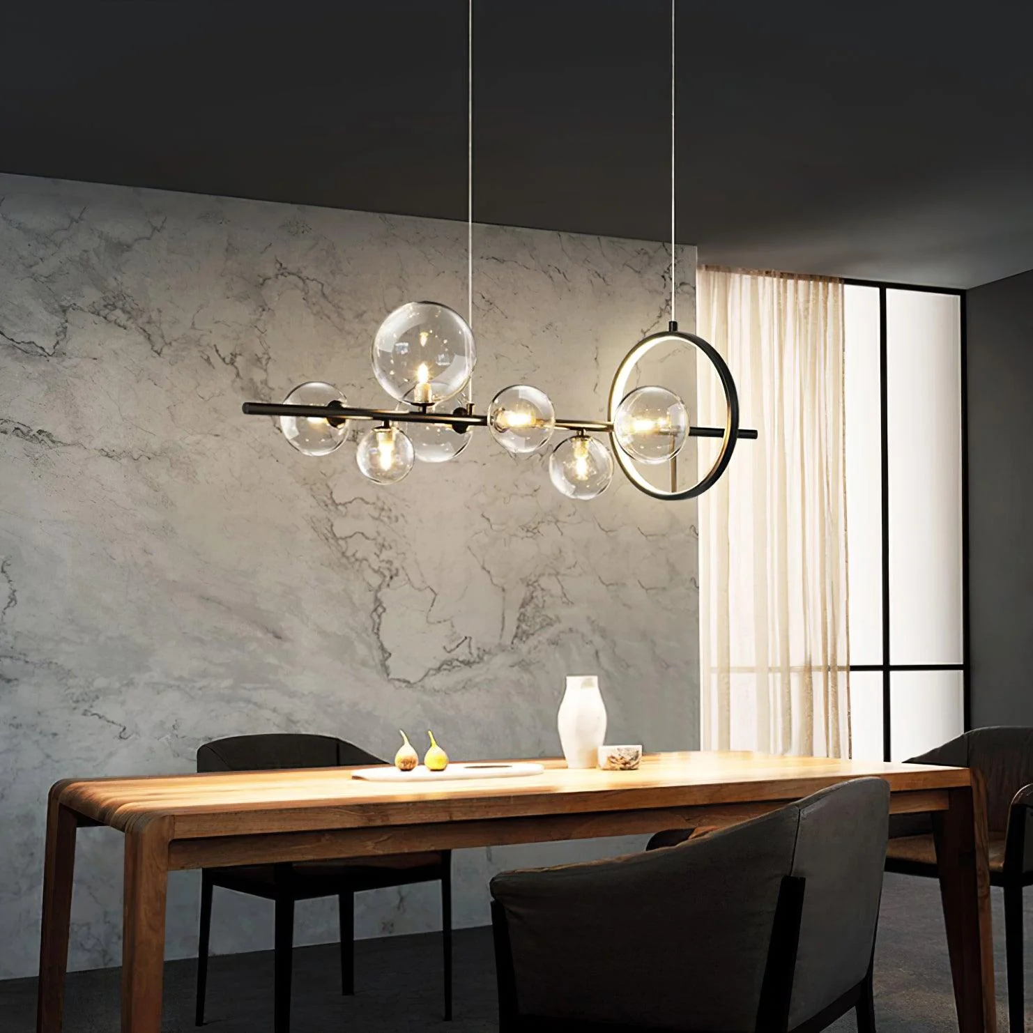 Lustra Chandelier Glass Bubble Nordic Black LED - Image 16