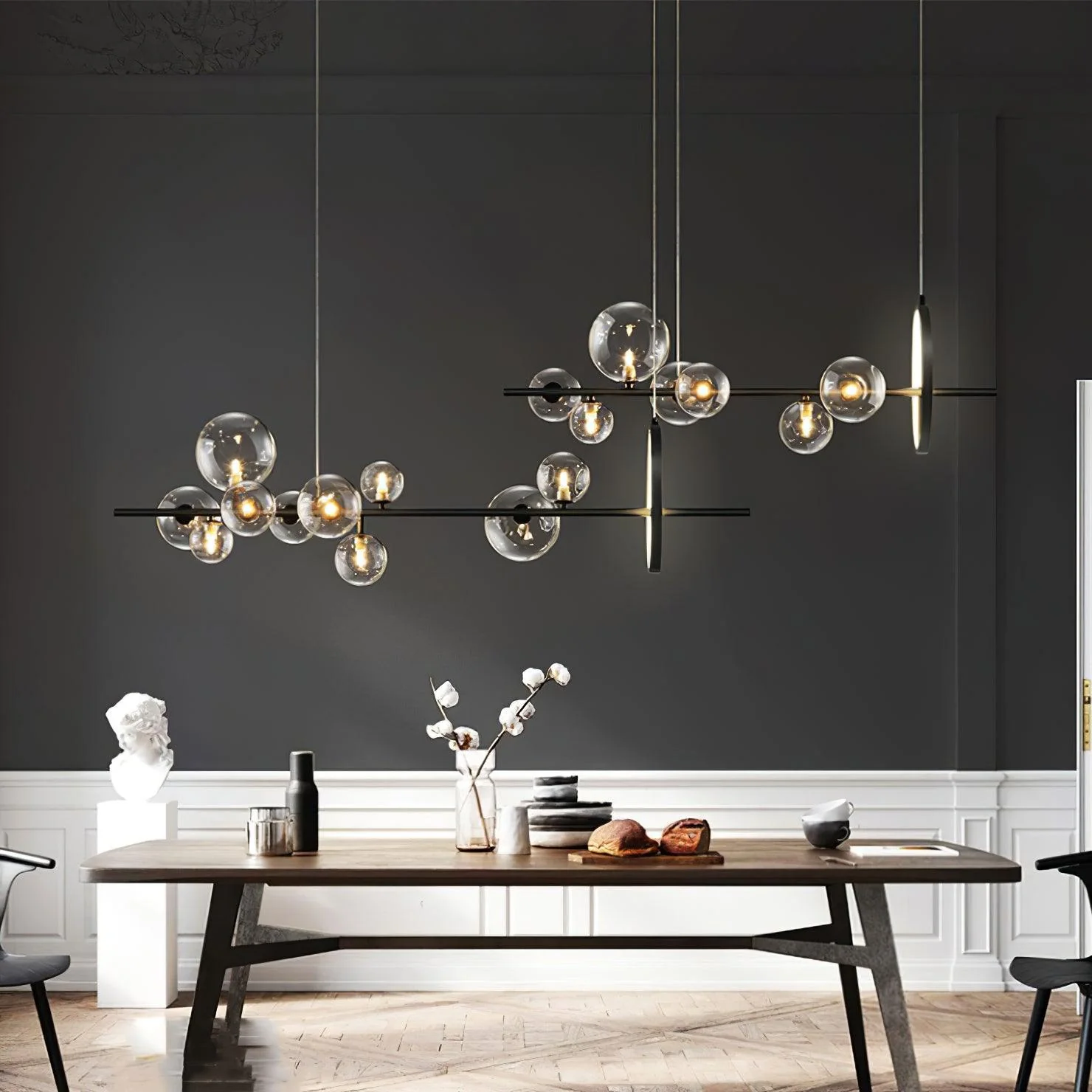 Lustra Chandelier Glass Bubble Nordic Black LED - Image 4