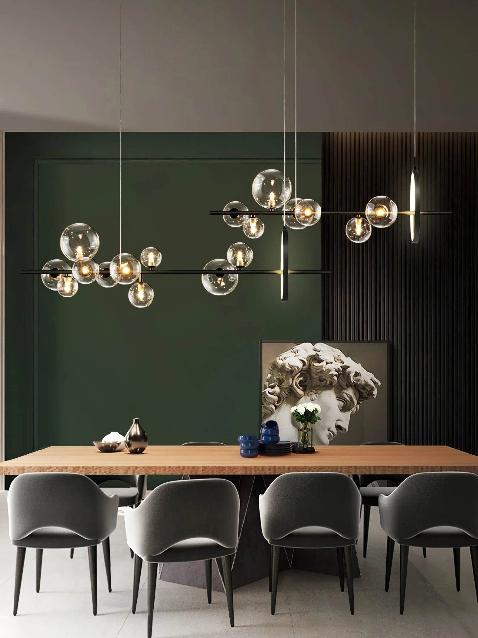 Lustra Chandelier Glass Bubble Nordic Black LED - Image 7