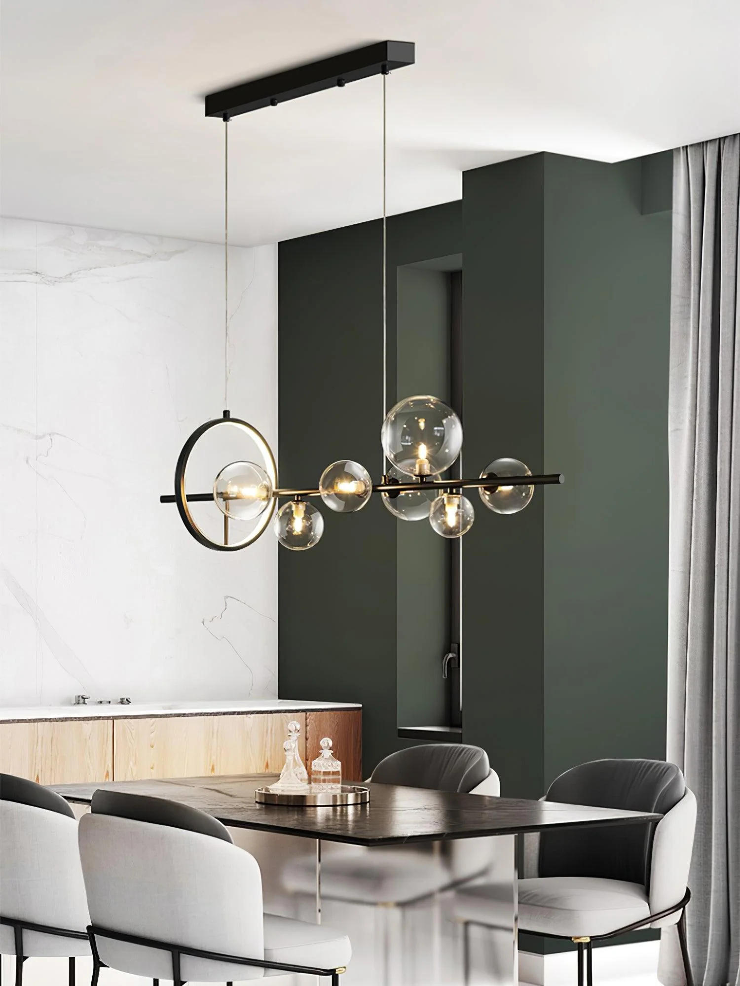 Lustra Chandelier Glass Bubble Nordic Black LED - Image 9