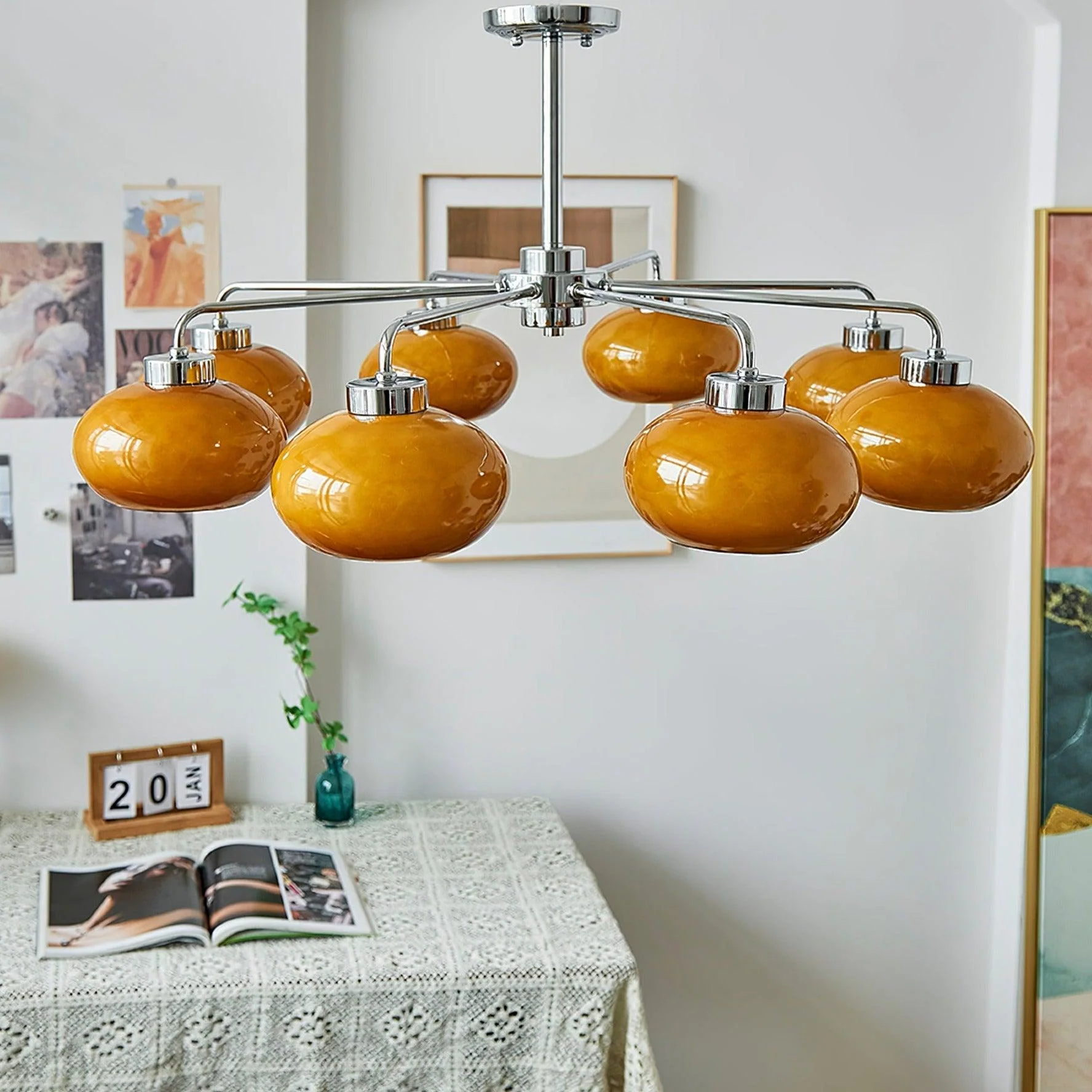 Lustra Chandelier Glass Chrome Geometric Retro - Image 7