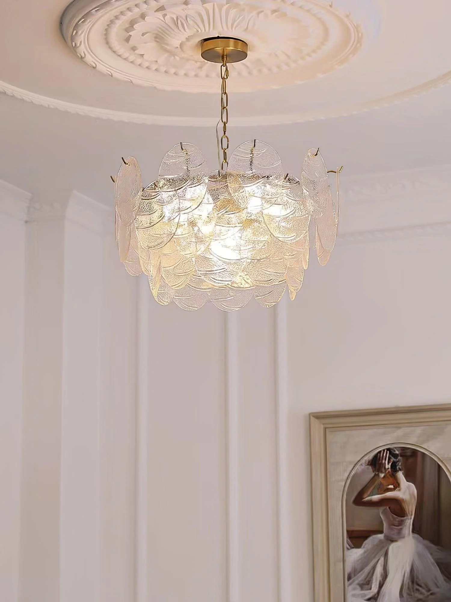 Lustra Chandelier Glass Disc Gold - Image 12