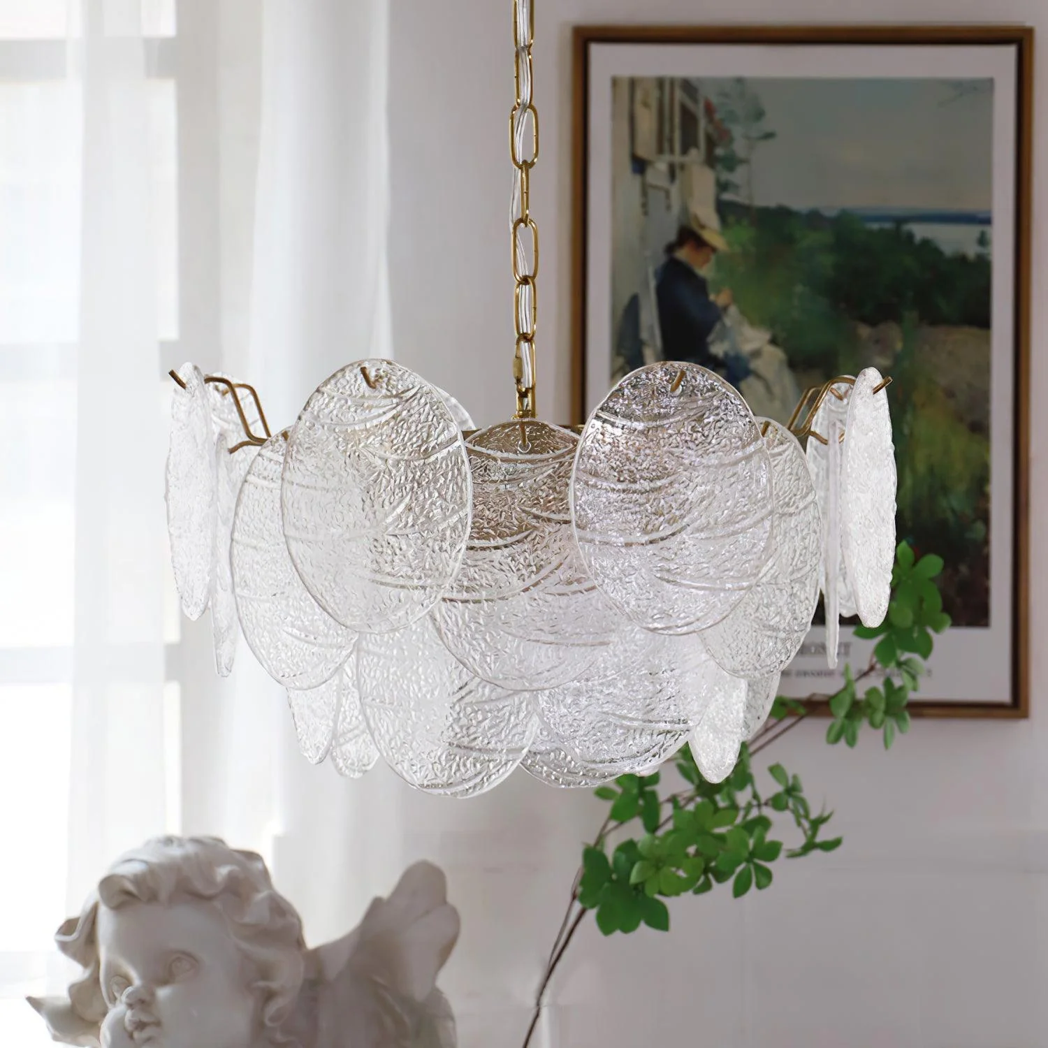 Lustra Chandelier Glass Disc Gold - Image 16
