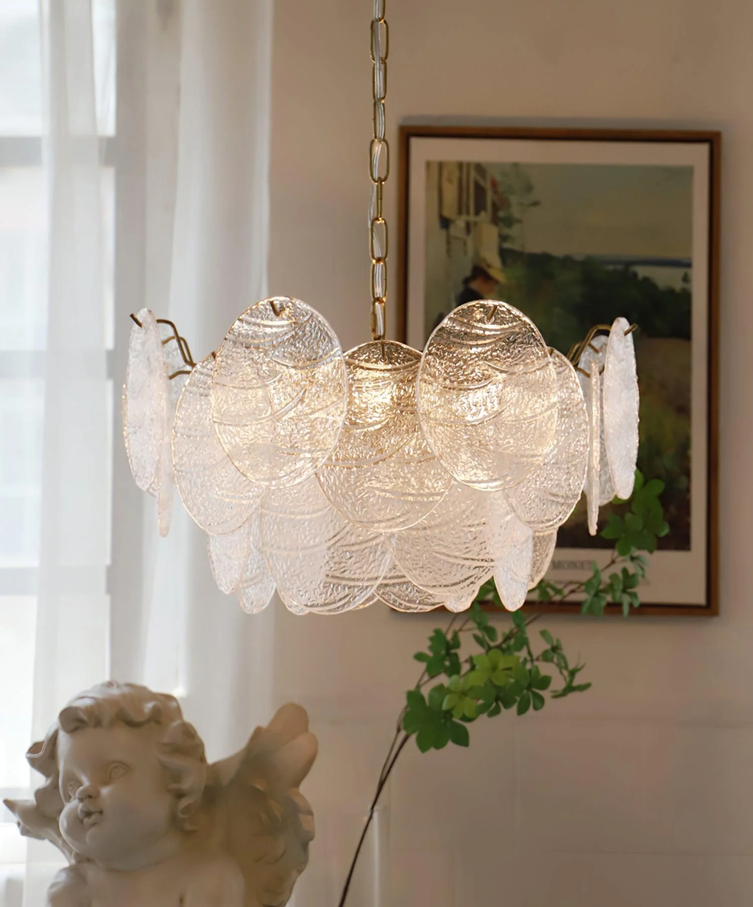 Lustra Chandelier Glass Disc Gold - Image 3