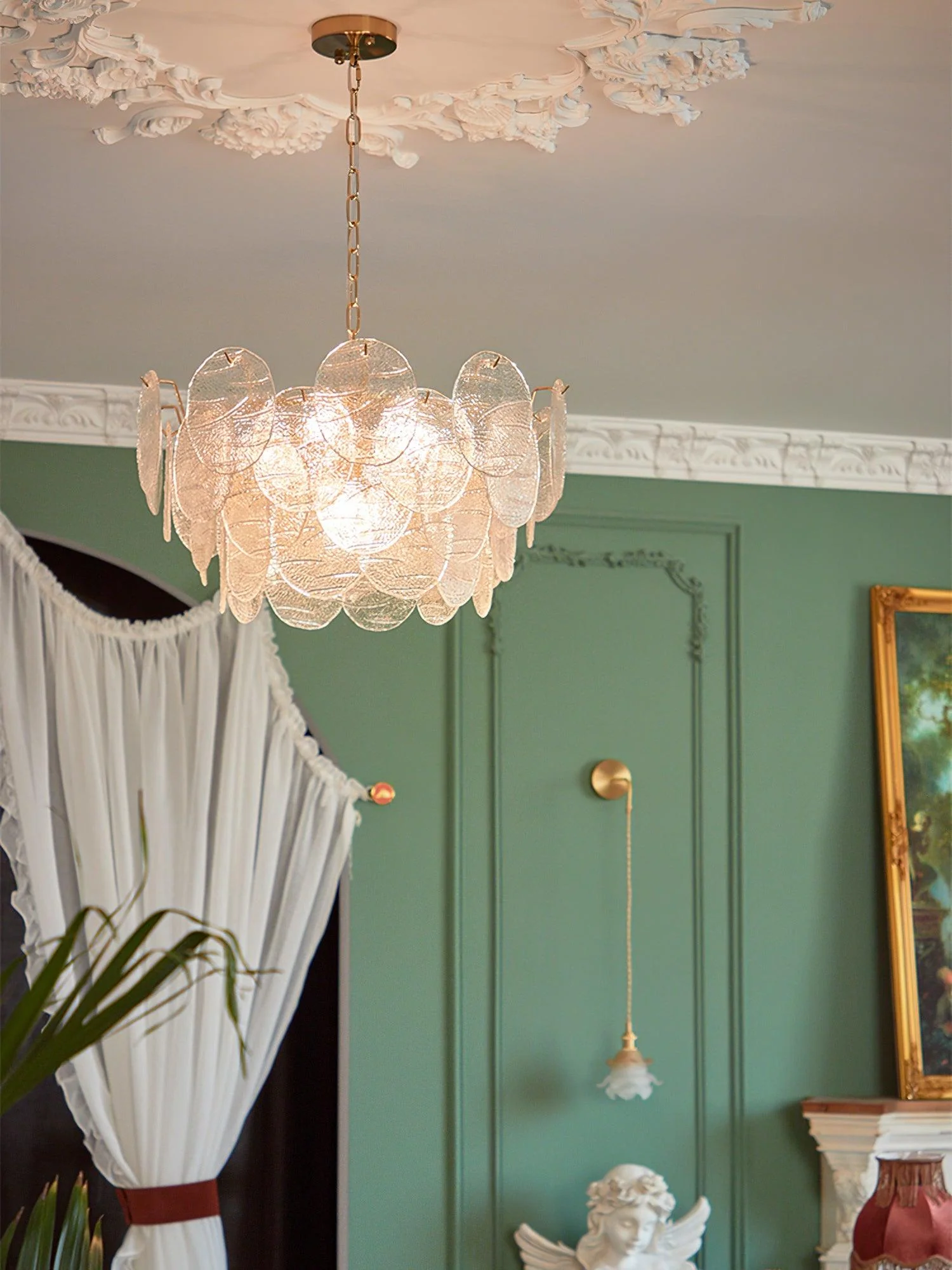 Lustra Chandelier Glass Disc Gold - Image 30