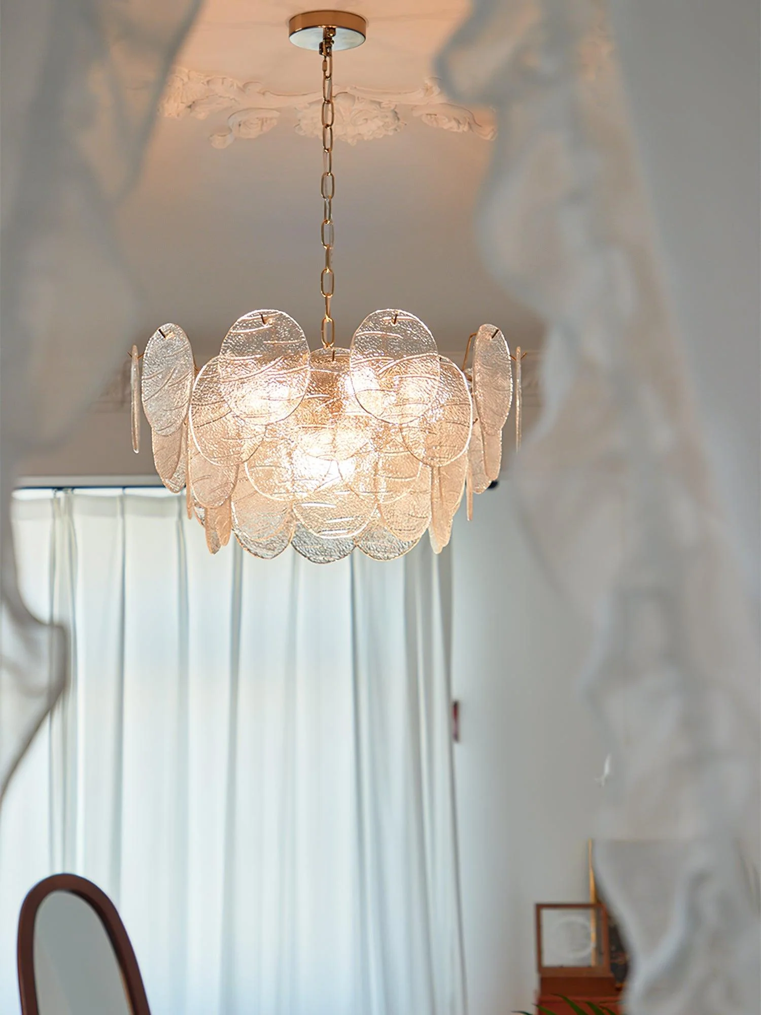 Lustra Chandelier Glass Disc Gold - Image 33