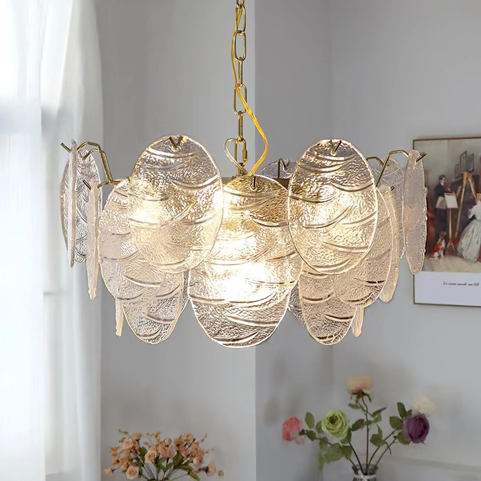 Lustra Chandelier Glass Disc Gold - Image 4