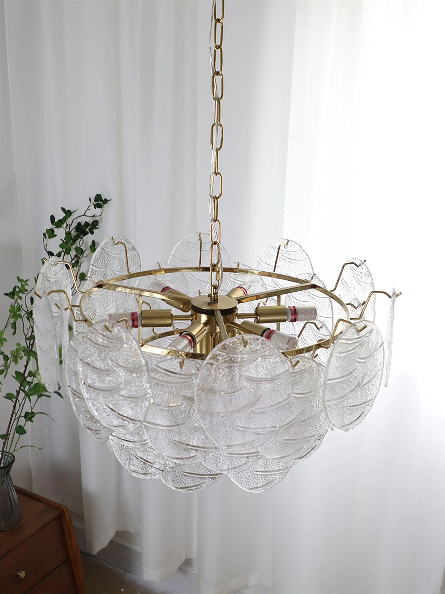 Lustra Chandelier Glass Disc Gold - Image 5