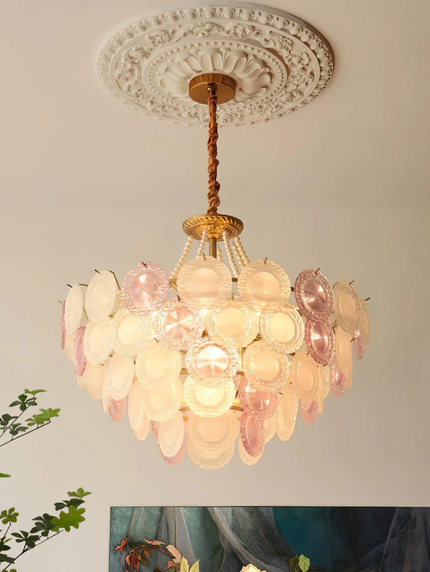 Lustra Chandelier Glass Disc Layered Playful - Image 2