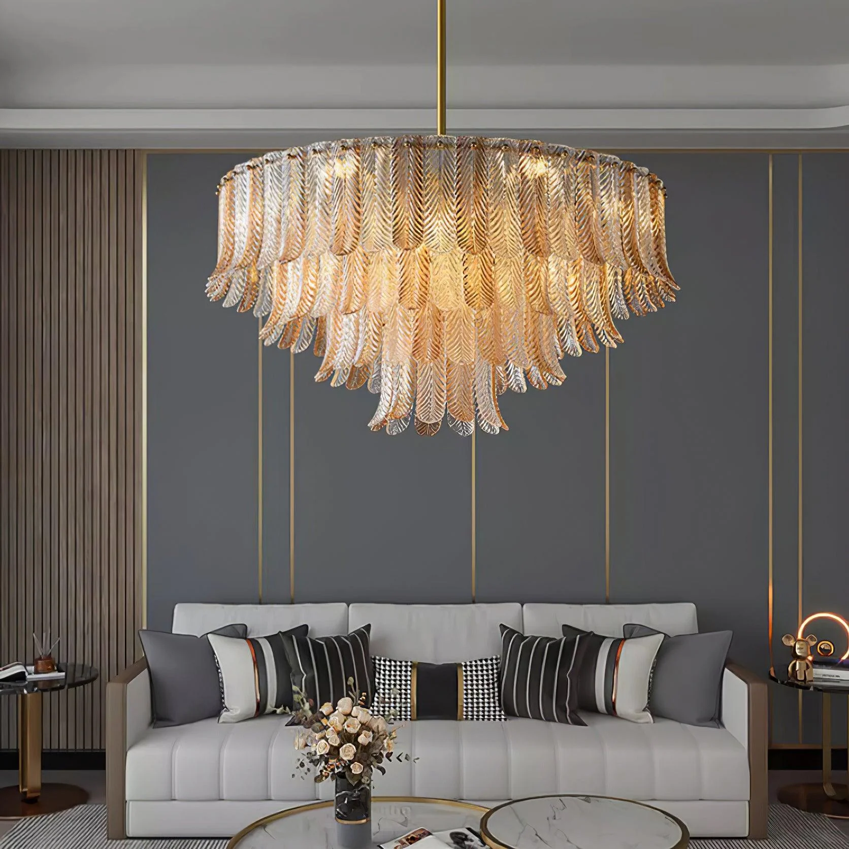 Lustra Chandelier Glass Leaf Gold Tapered - Image 10
