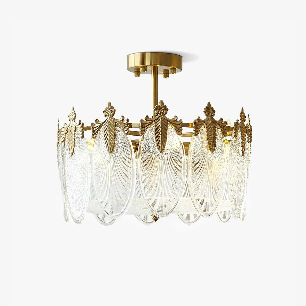 Lustra Chandelier Glass Petals Gold Frame Round