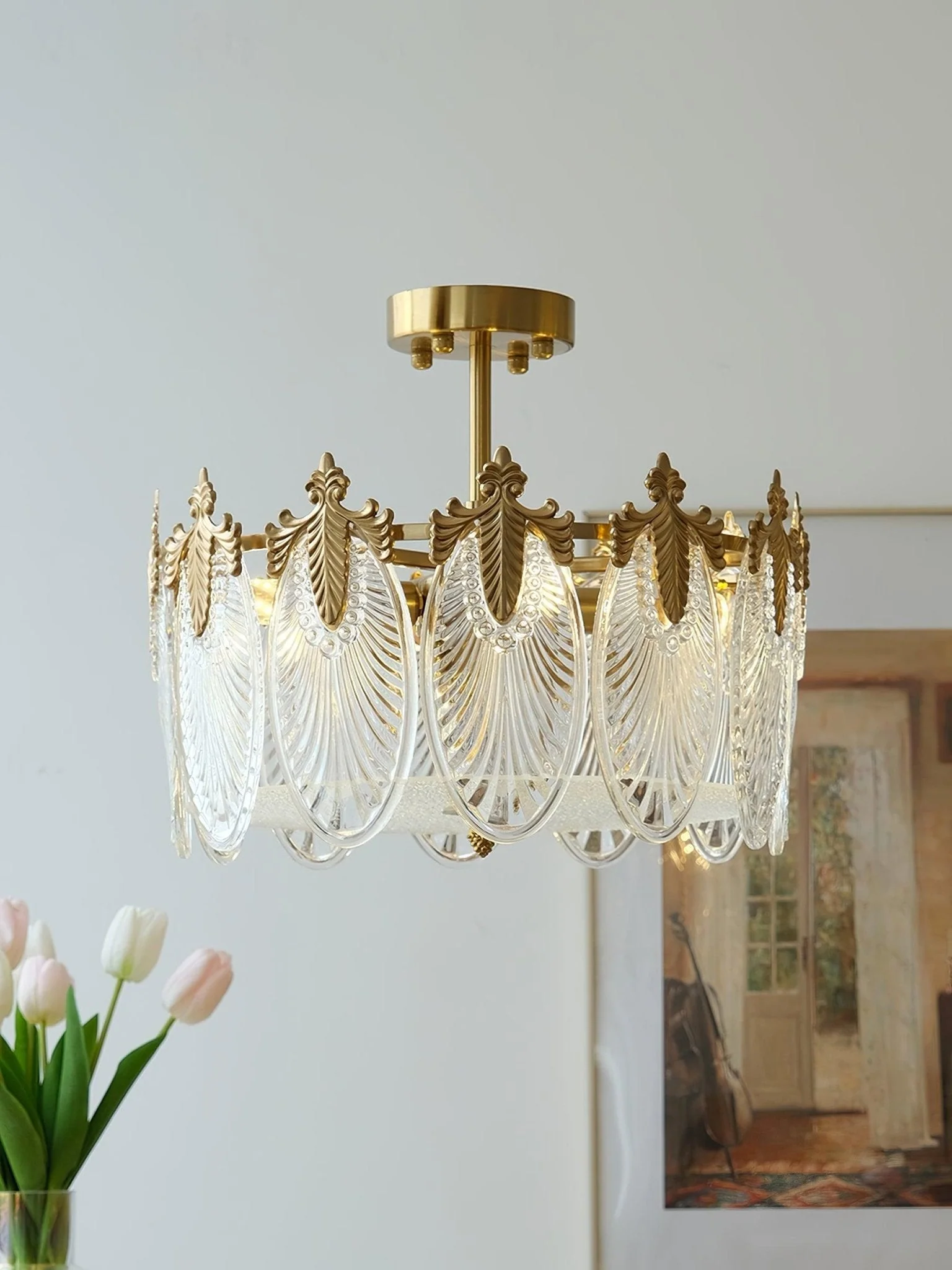 Lustra Chandelier Glass Petals Gold Frame Round - Image 15