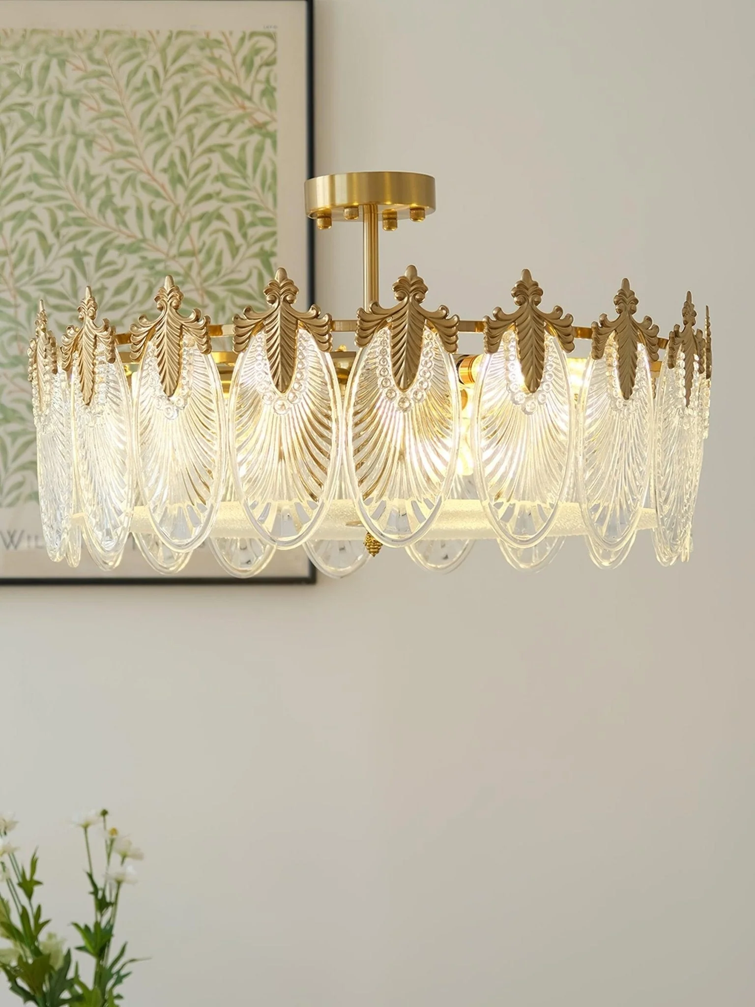 Lustra Chandelier Glass Petals Gold Frame Round - Image 19