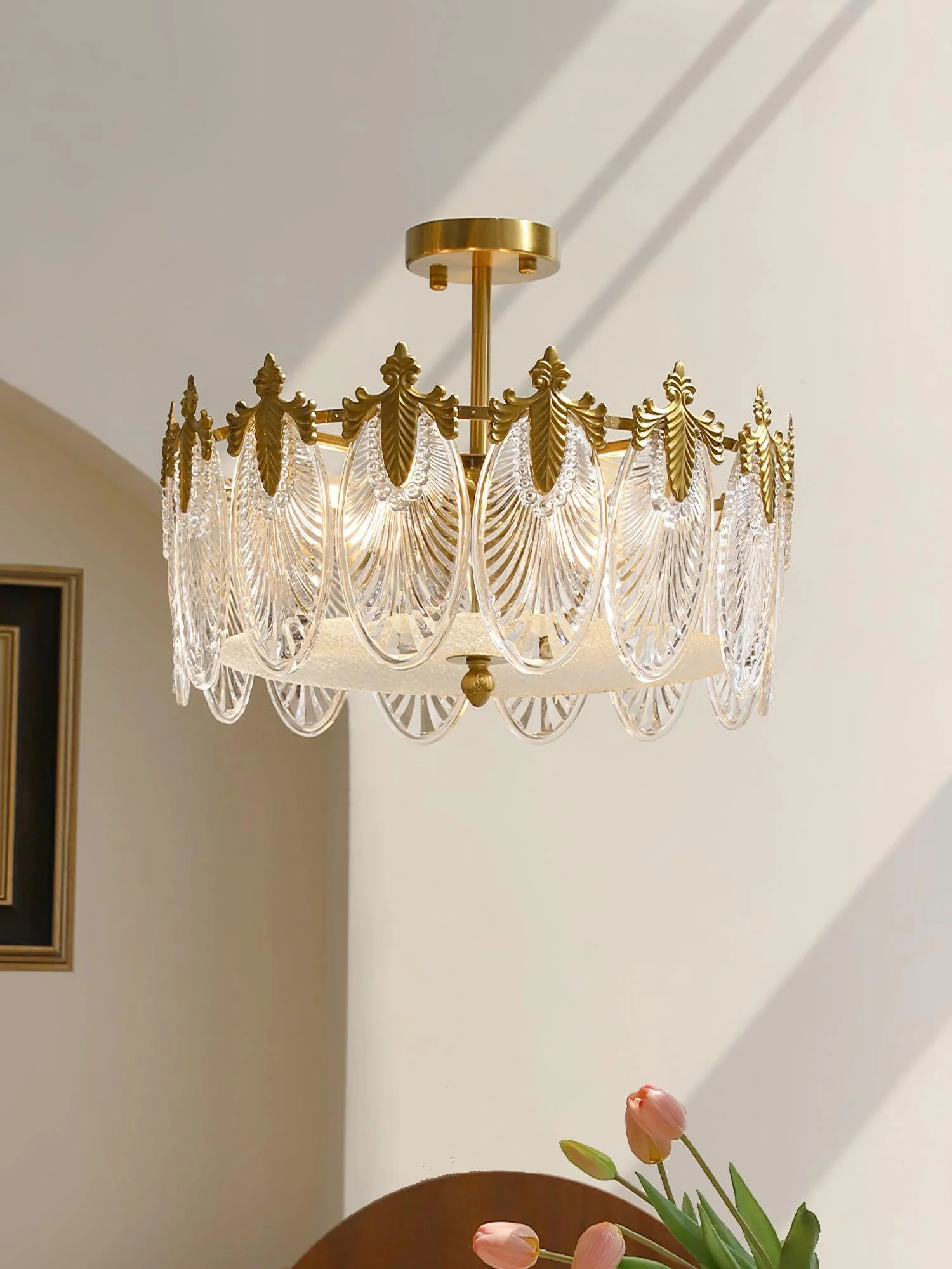 Lustra Chandelier Glass Petals Gold Frame Round - Image 21