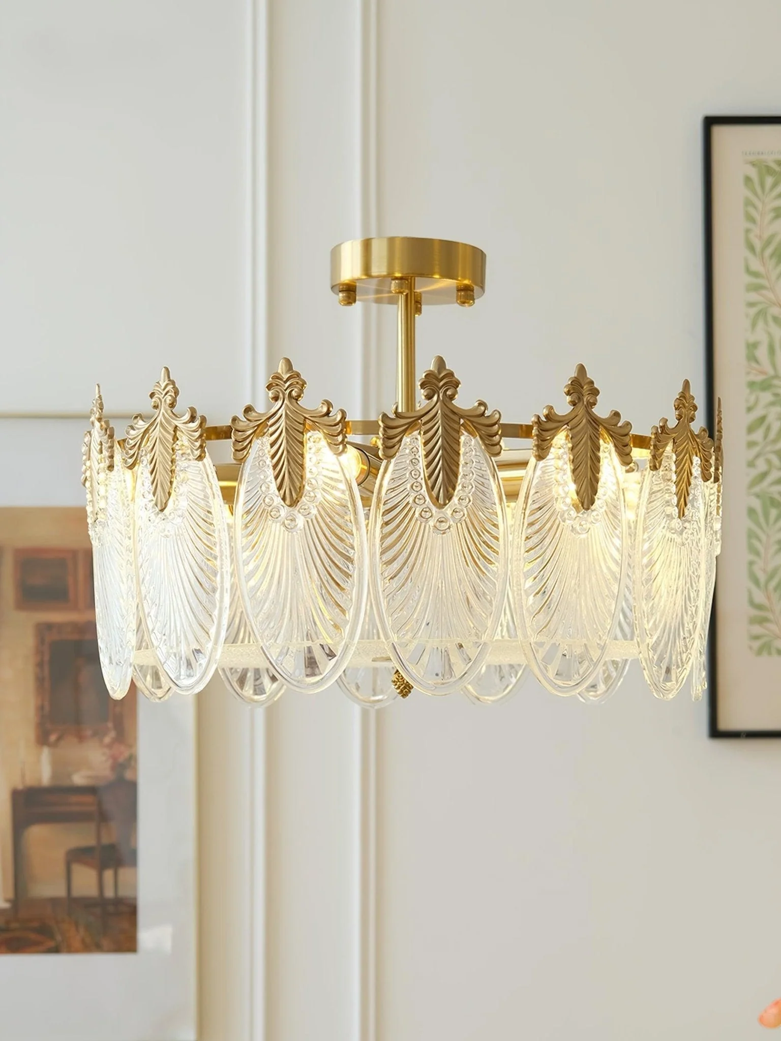Lustra Chandelier Glass Petals Gold Frame Round - Image 22