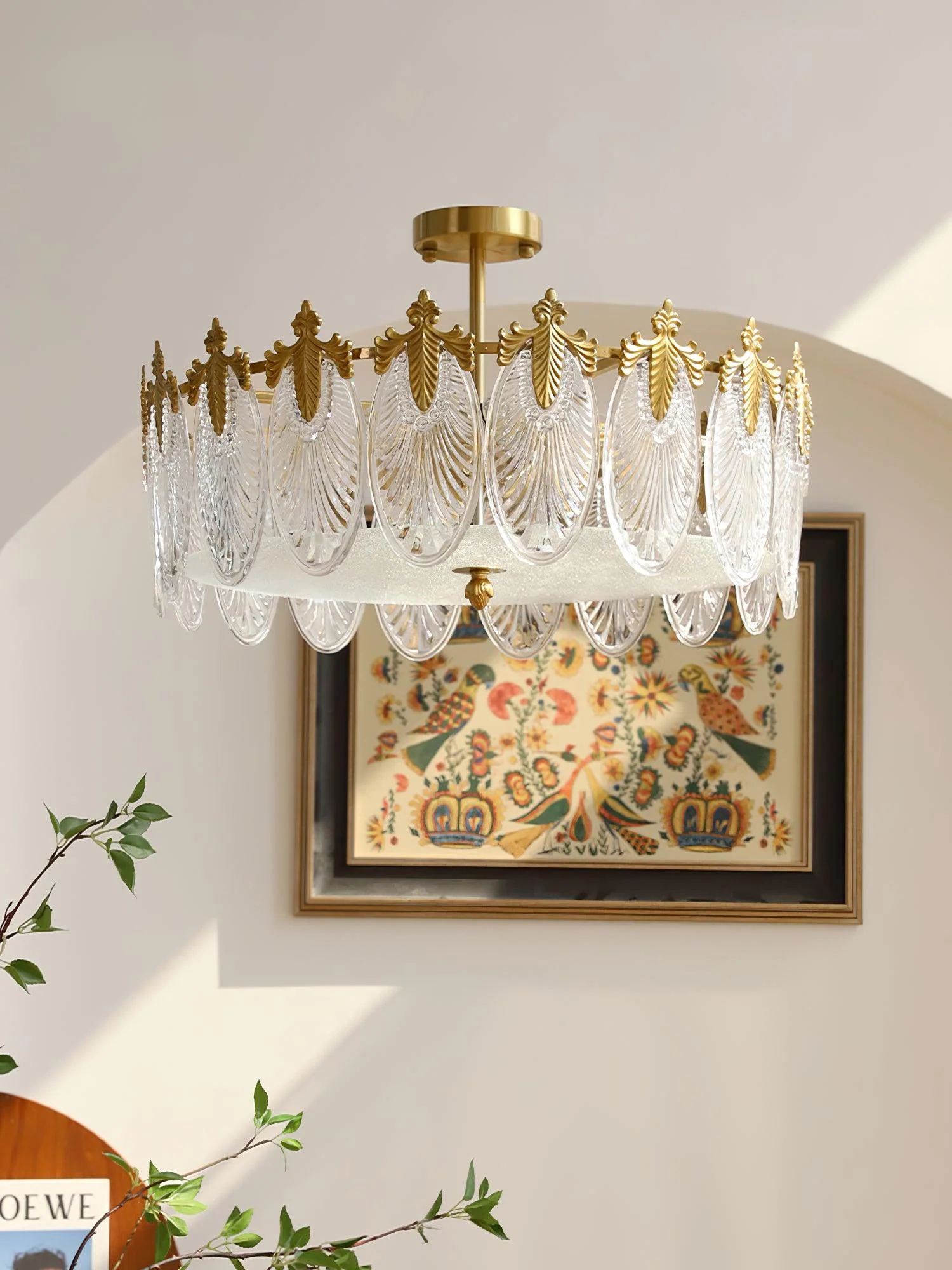 Lustra Chandelier Glass Petals Gold Frame Round - Image 24