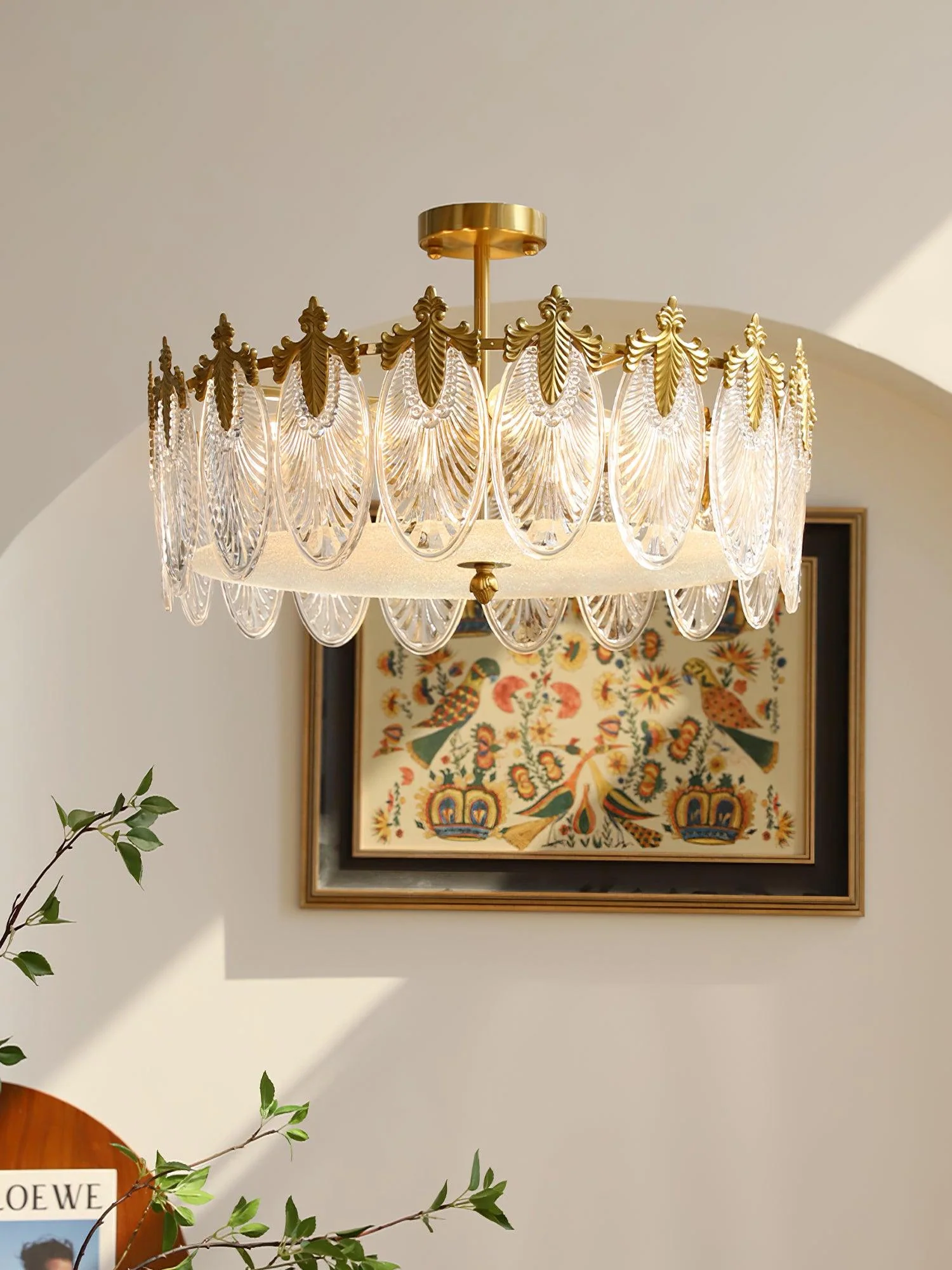 Lustra Chandelier Glass Petals Gold Frame Round - Image 25