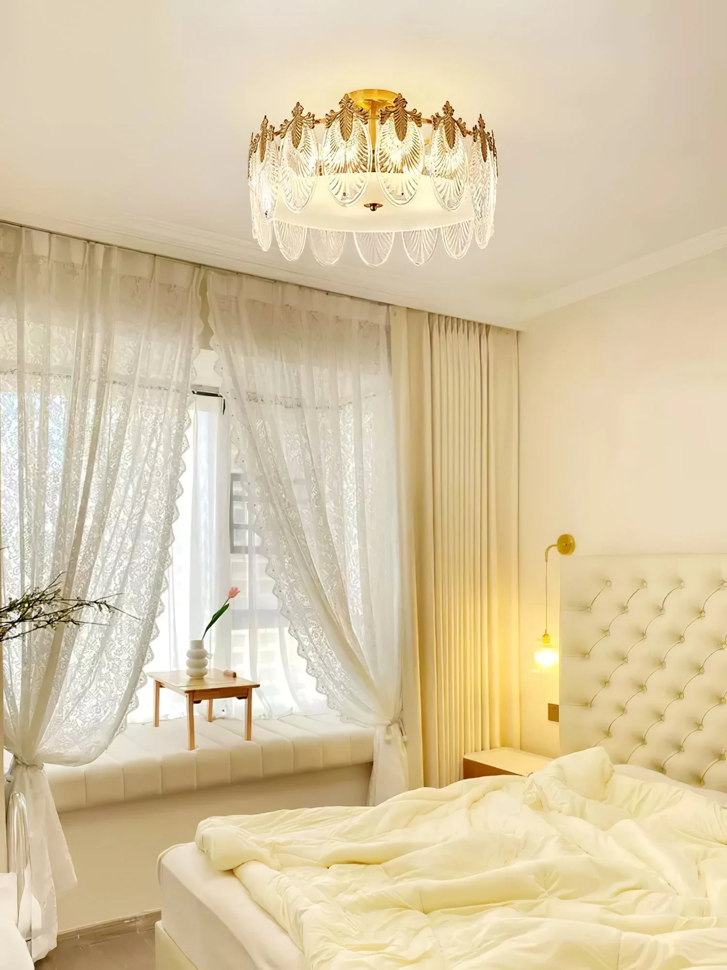 Lustra Chandelier Glass Petals Gold Frame Round - Image 34