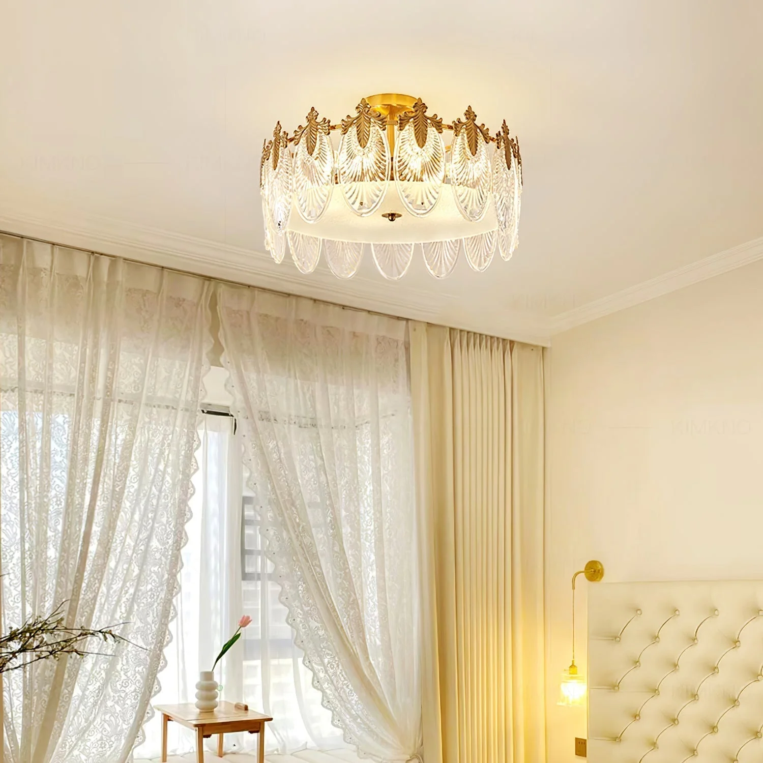 Lustra Chandelier Glass Petals Gold Frame Round - Image 4