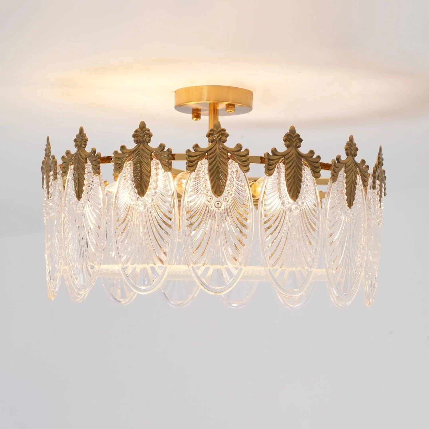 Lustra Chandelier Glass Petals Gold Frame Round - Image 43