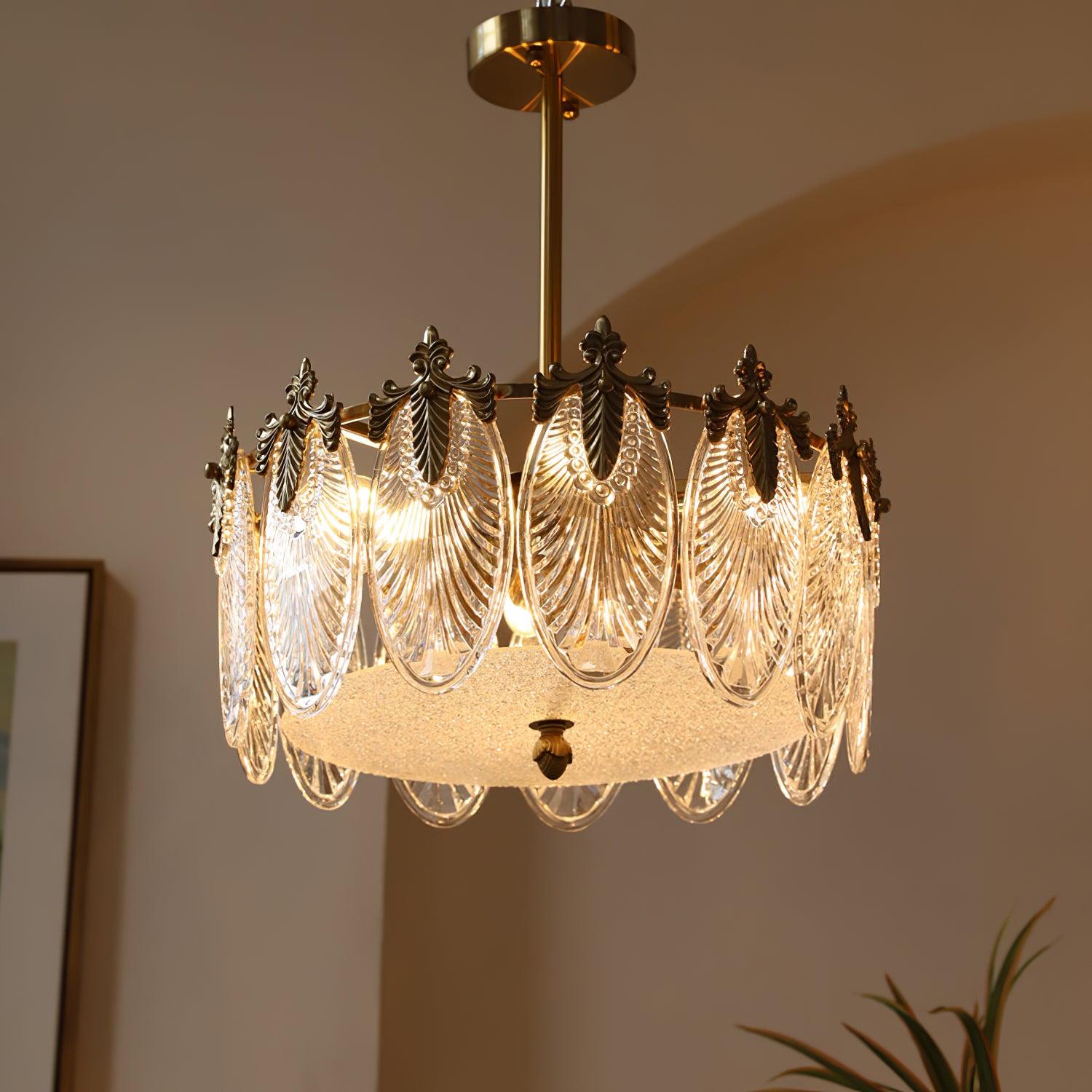 Lustra Chandelier Glass Petals Gold Frame Round - Image 5