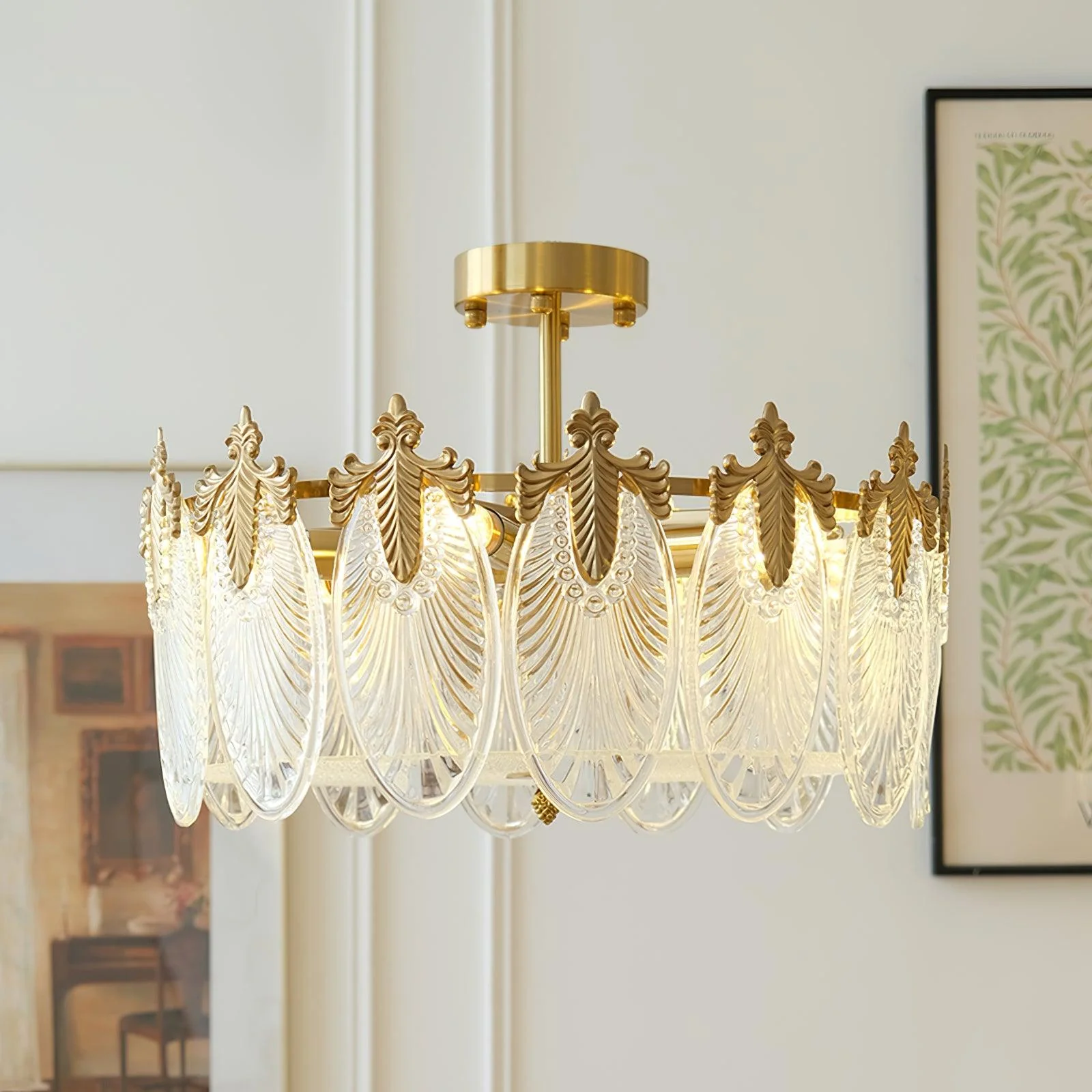 Lustra Chandelier Glass Petals Gold Frame Round - Image 51