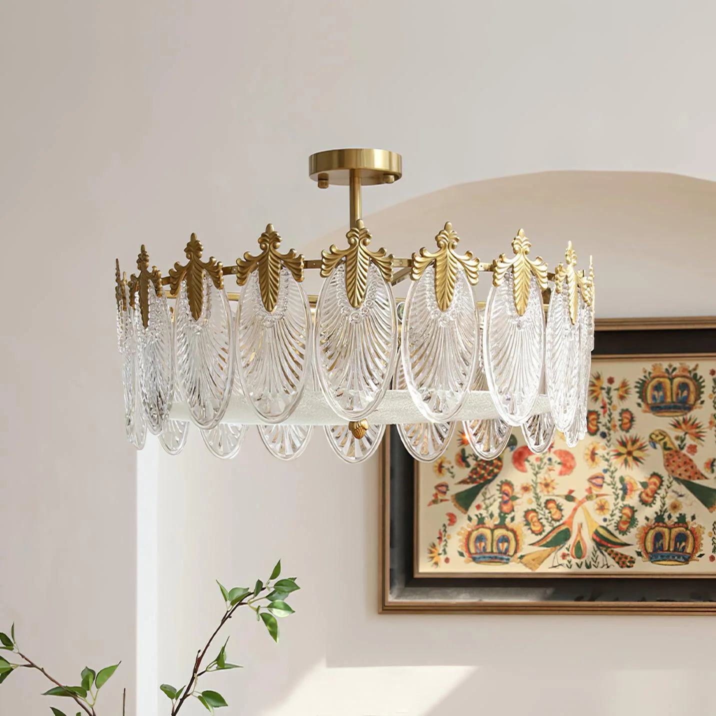 Lustra Chandelier Glass Petals Gold Frame Round - Image 8