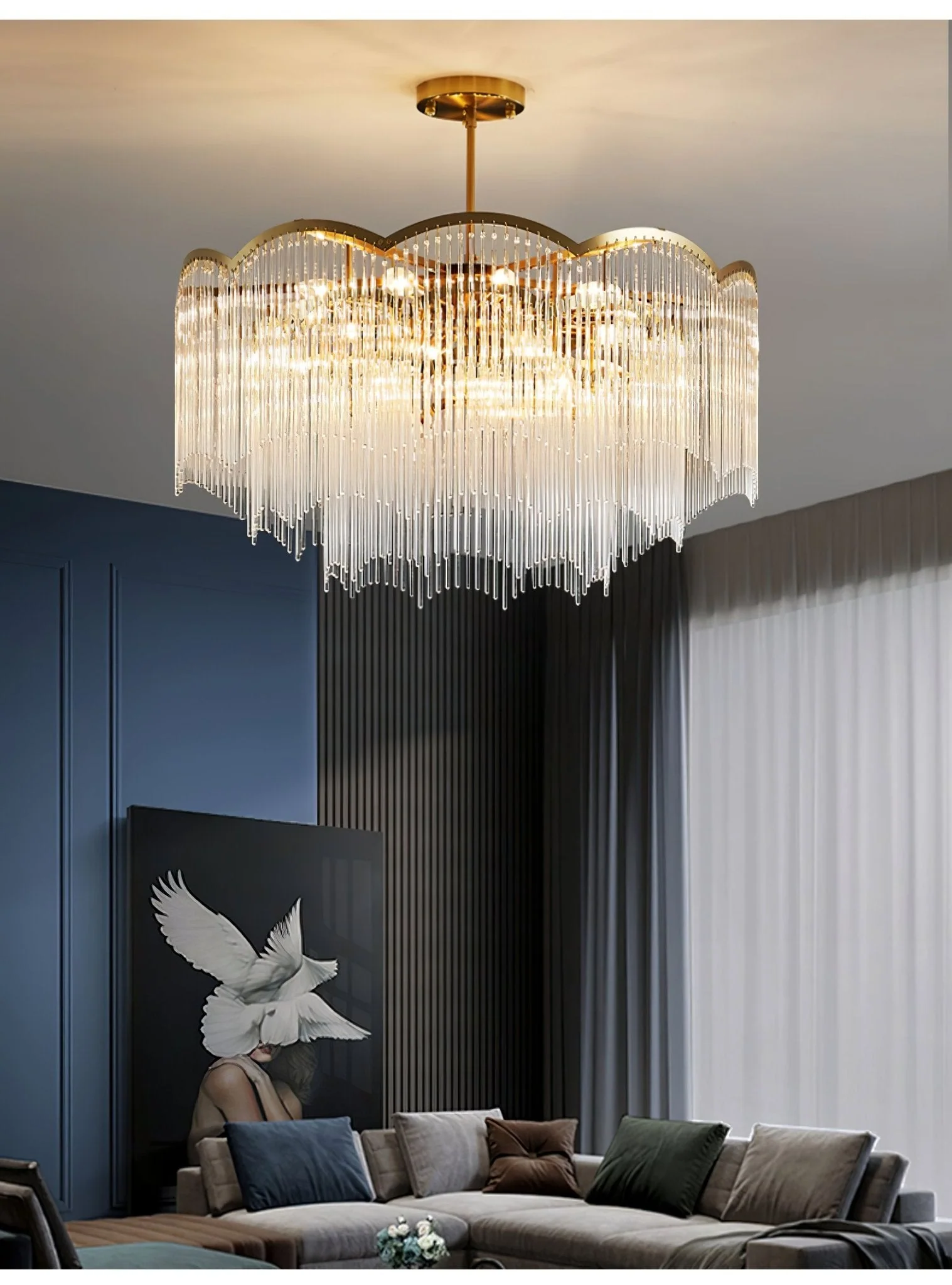 Lustra Chandelier Glass Rod Wave Shape - Image 10